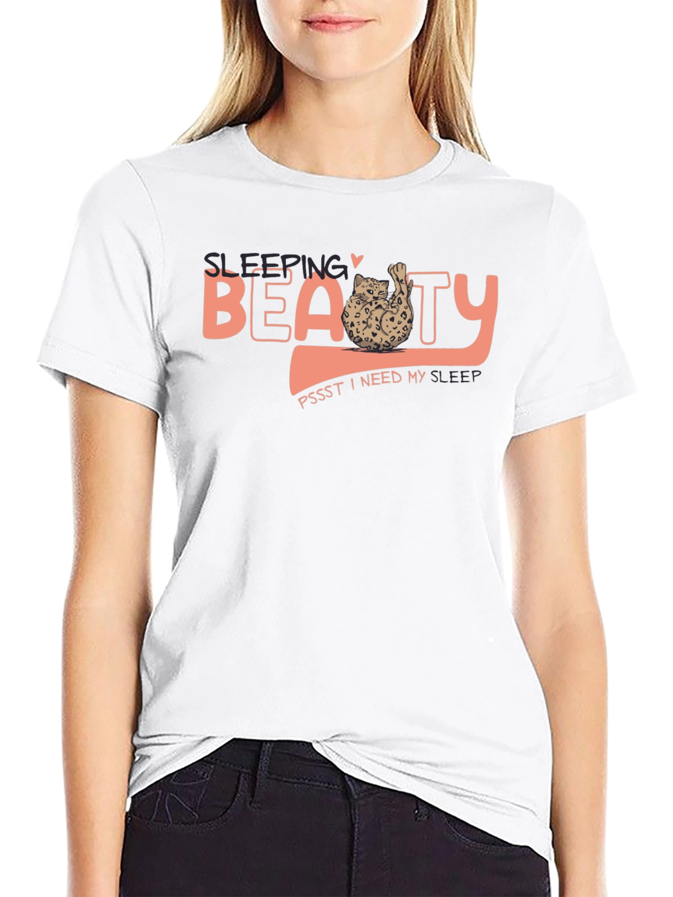 Sleeping Beauty Cat T-Shirt - Soft Black Tee
