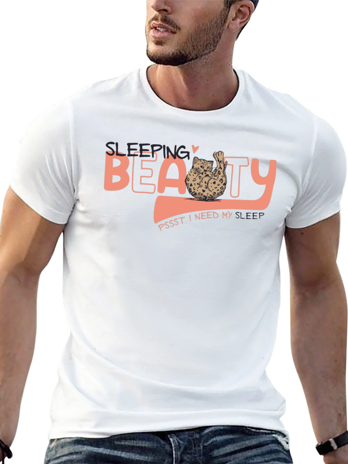 Sleeping Beauty Cat T-Shirt - Soft Black Tee