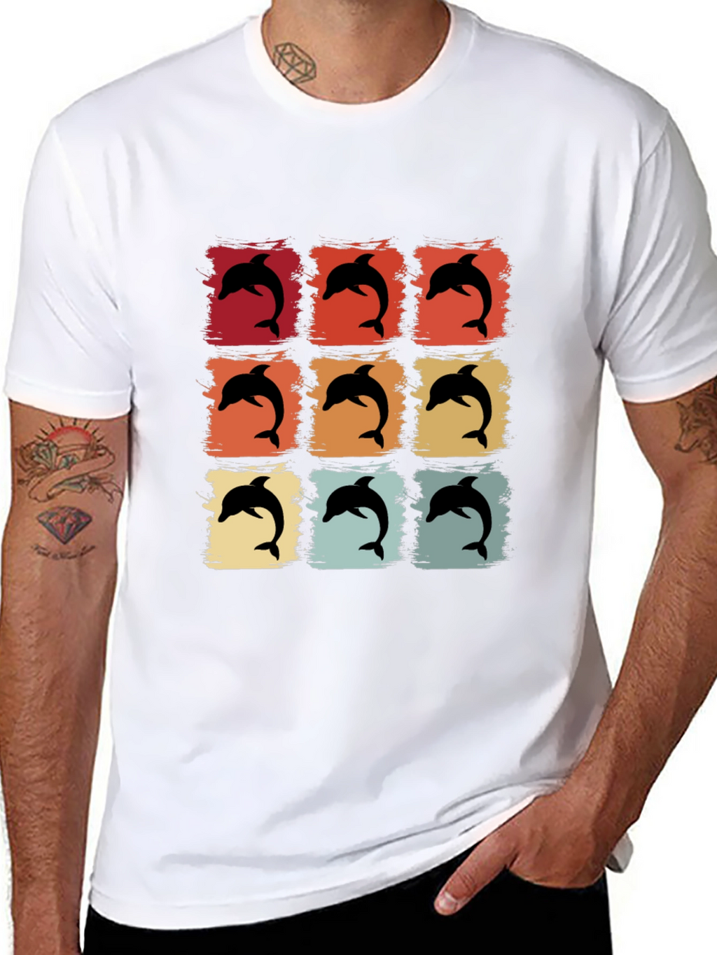Retro Dolphin Graphic Print Crew Neck Tee