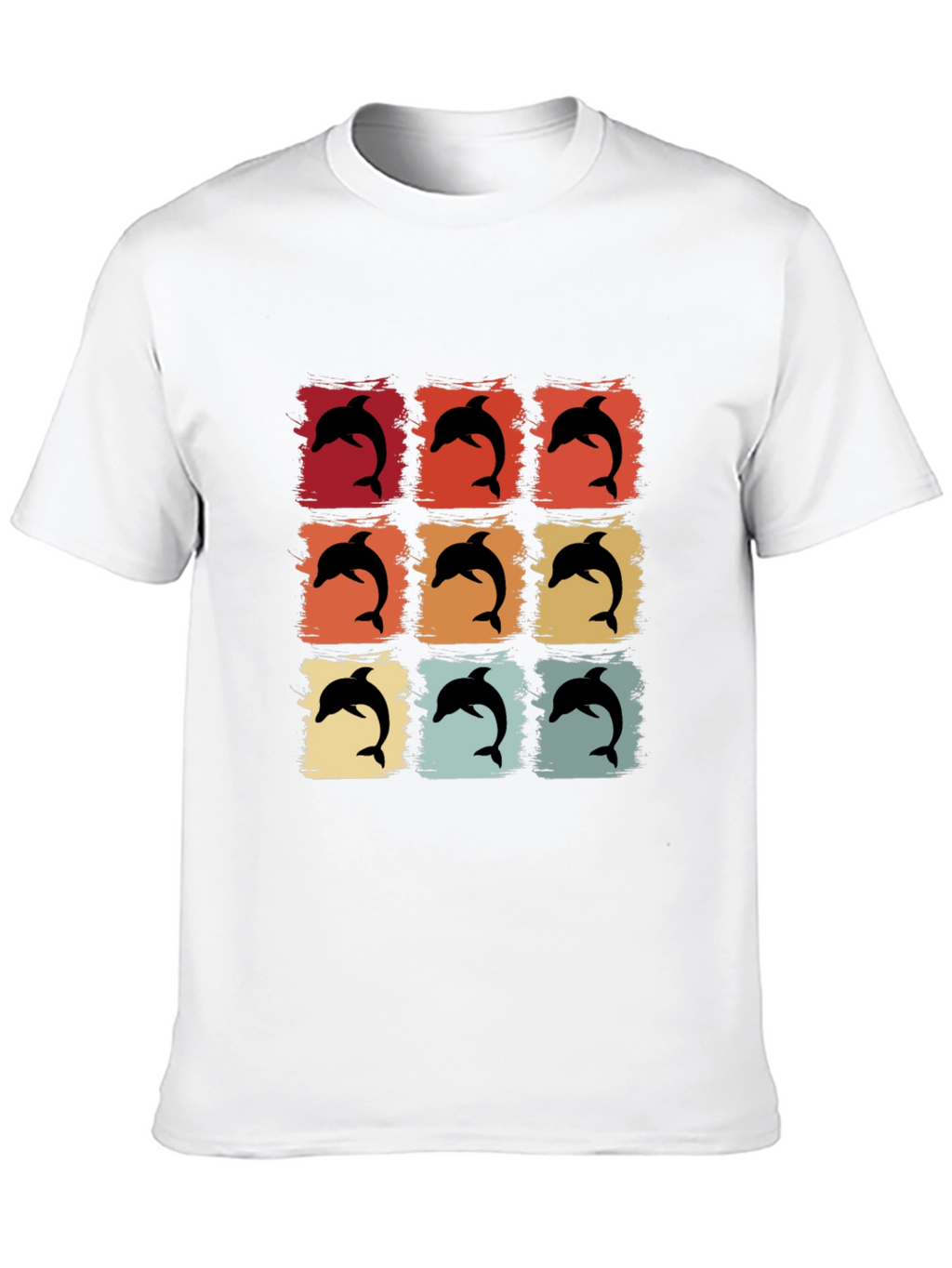 Retro Dolphin Graphic Print Crew Neck Tee