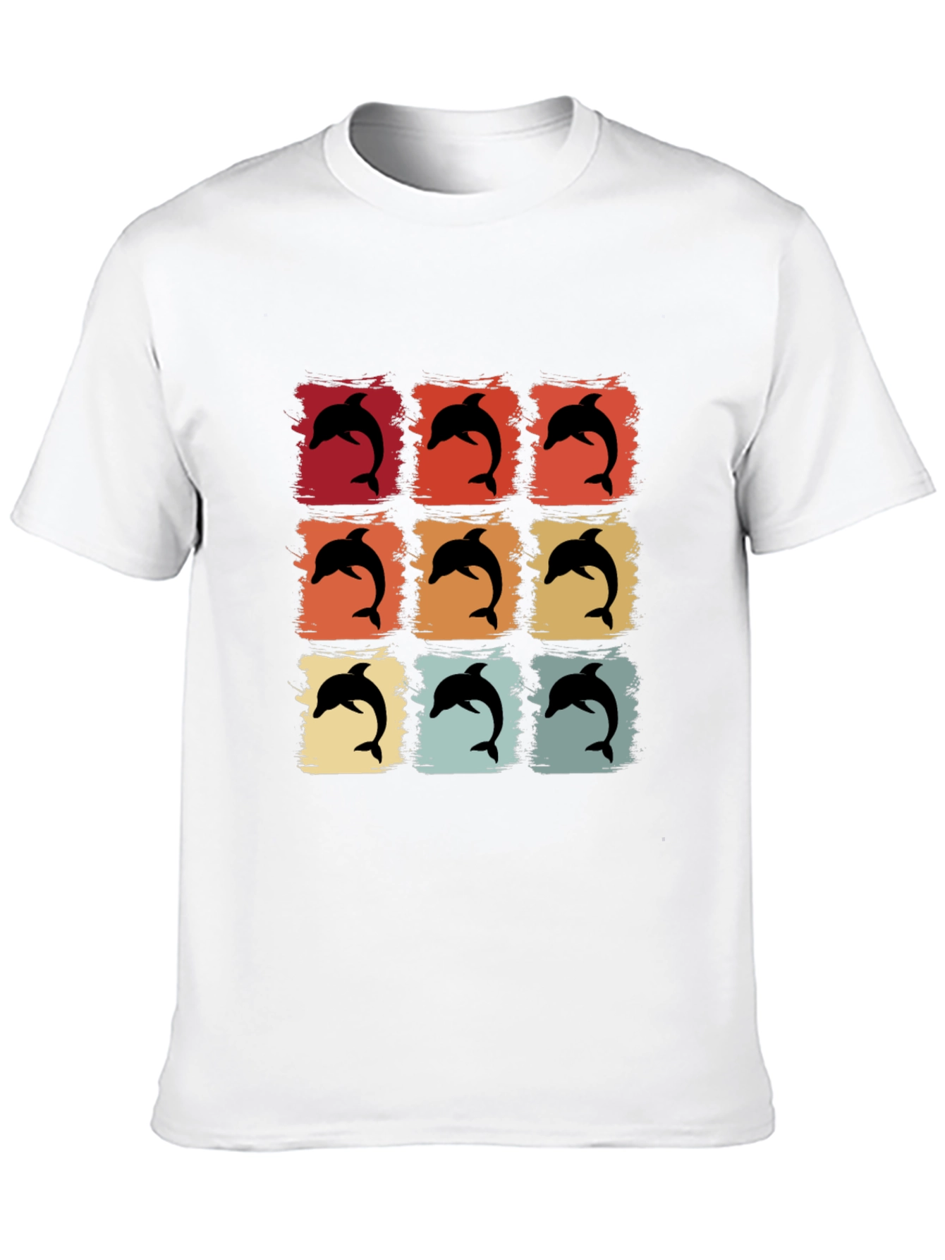 Retro Dolphin Graphic Print Crew Neck Tee