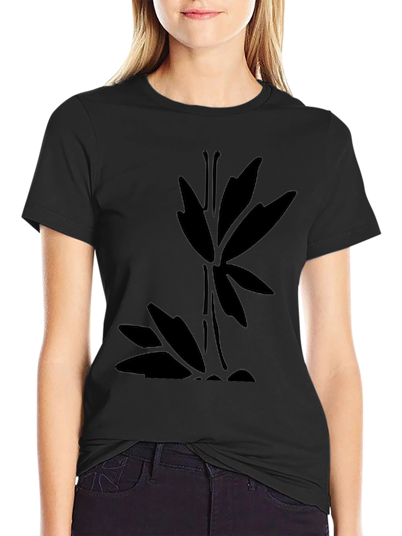 Minimalist Bamboo Graphic Black T-Shirt