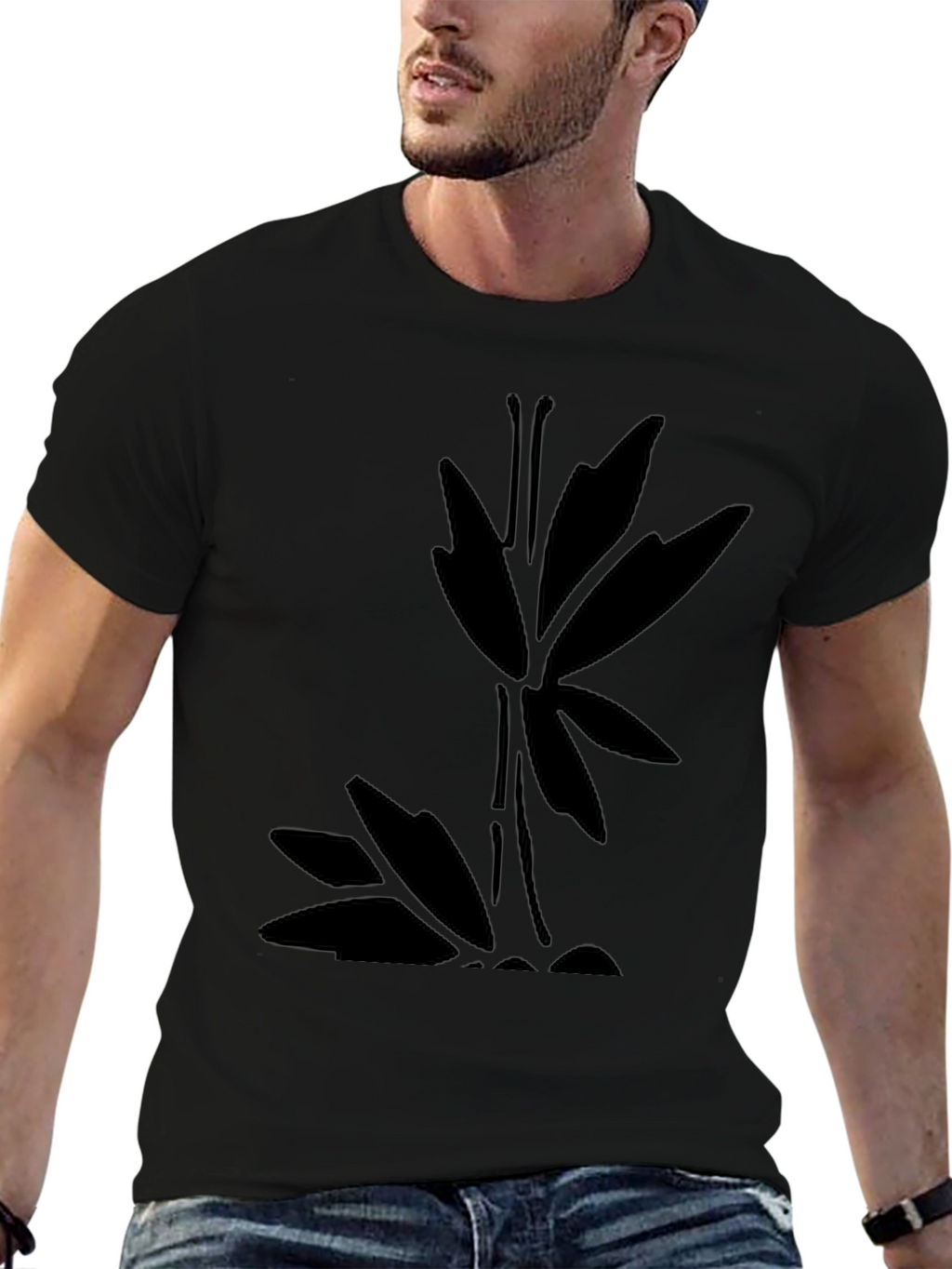 Minimalist Bamboo Graphic Black T-Shirt