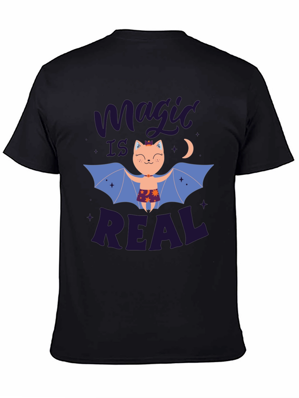 Magic is Real Bat Cat Black T-Shirt
