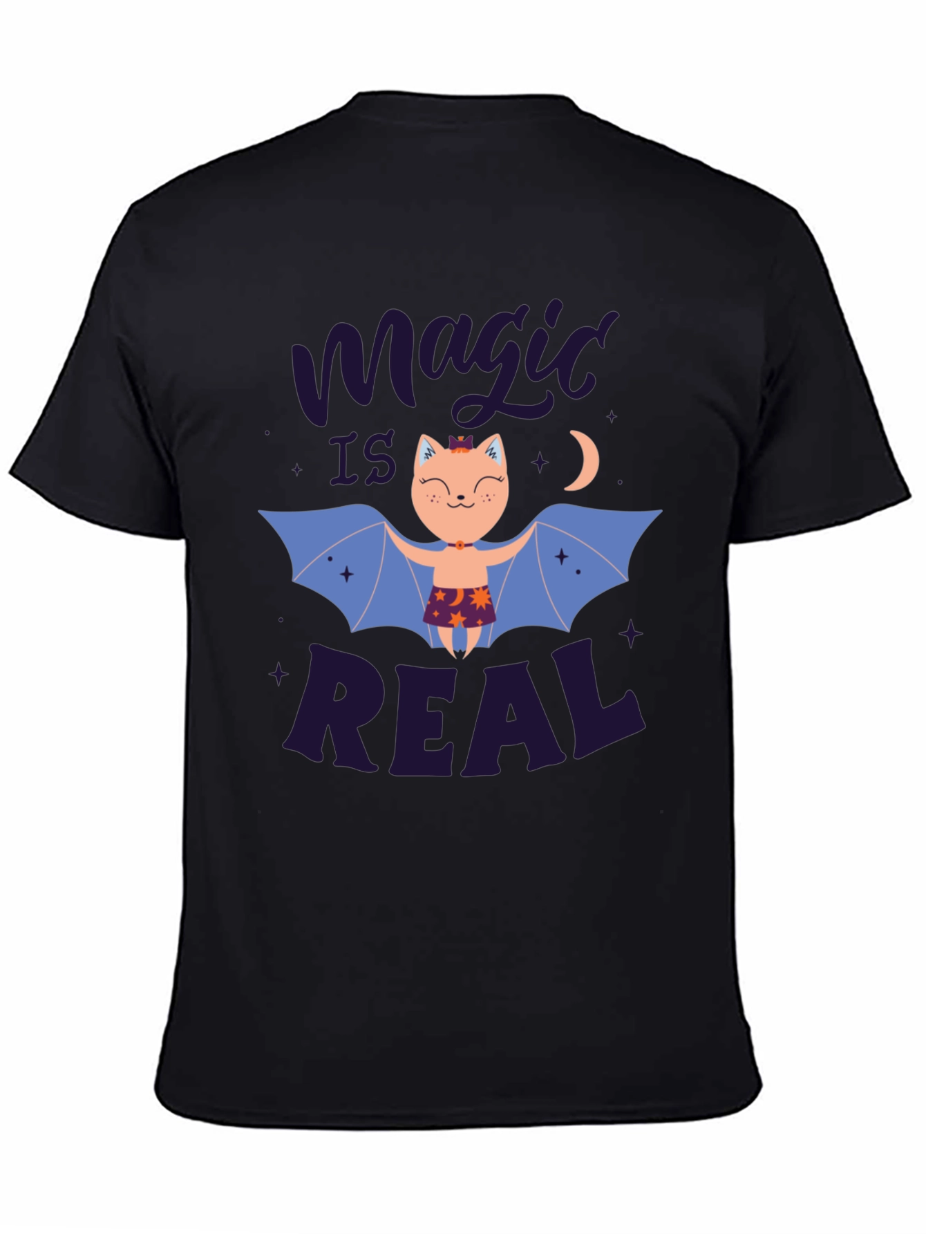Magic is Real Bat Cat Black T-Shirt