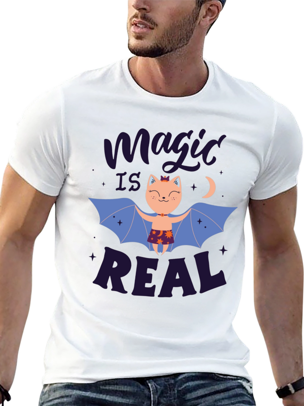 Magic is Real Bat Cat Black T-Shirt