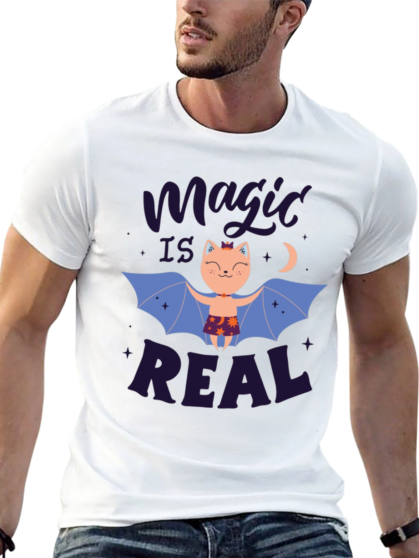 Magic is Real Bat Cat Black T-Shirt