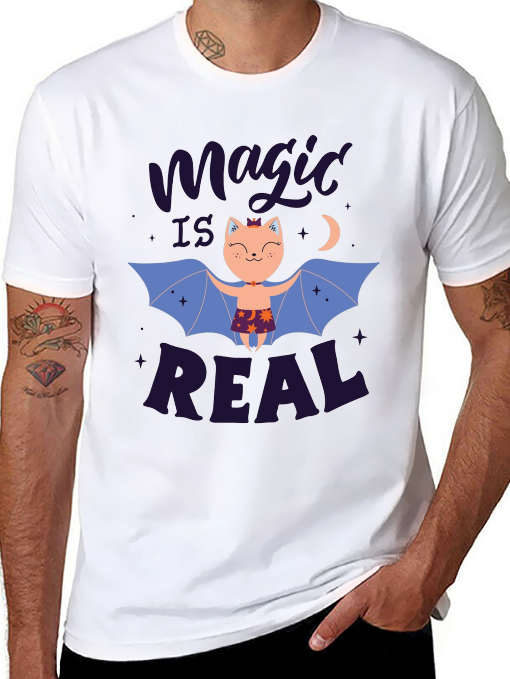 Magic is Real Bat Cat Black T-Shirt