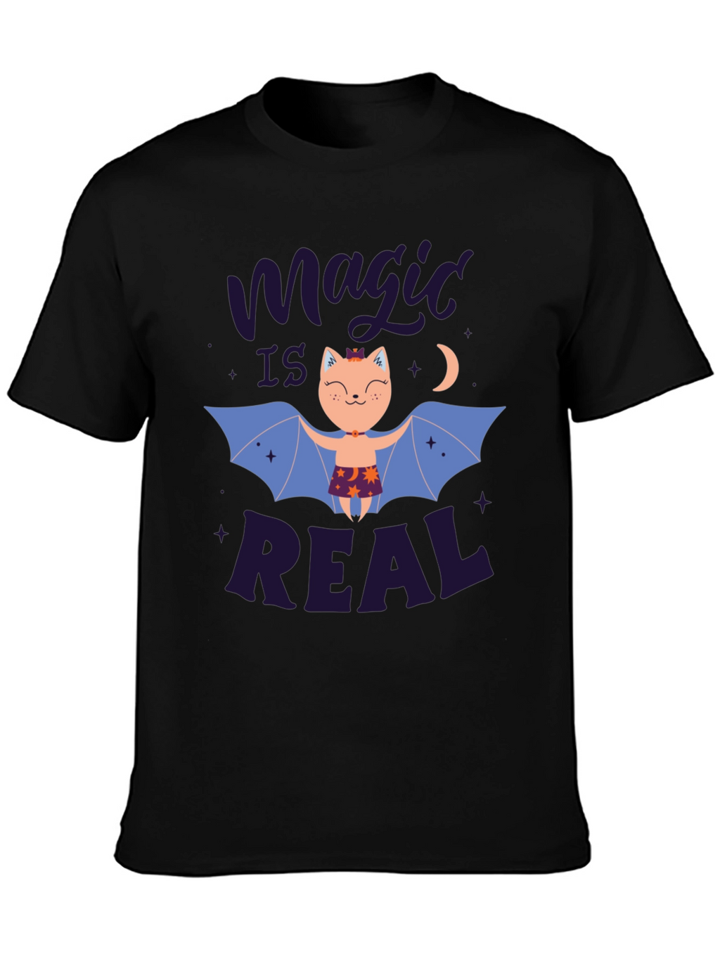 Magic is Real Bat Cat Black T-Shirt