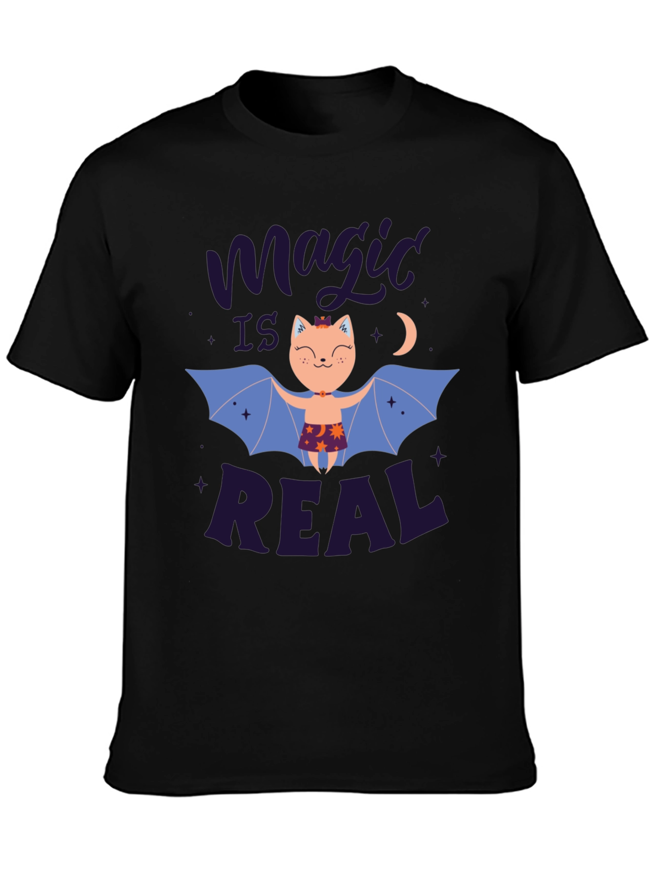 Magic is Real Bat Cat Black T-Shirt