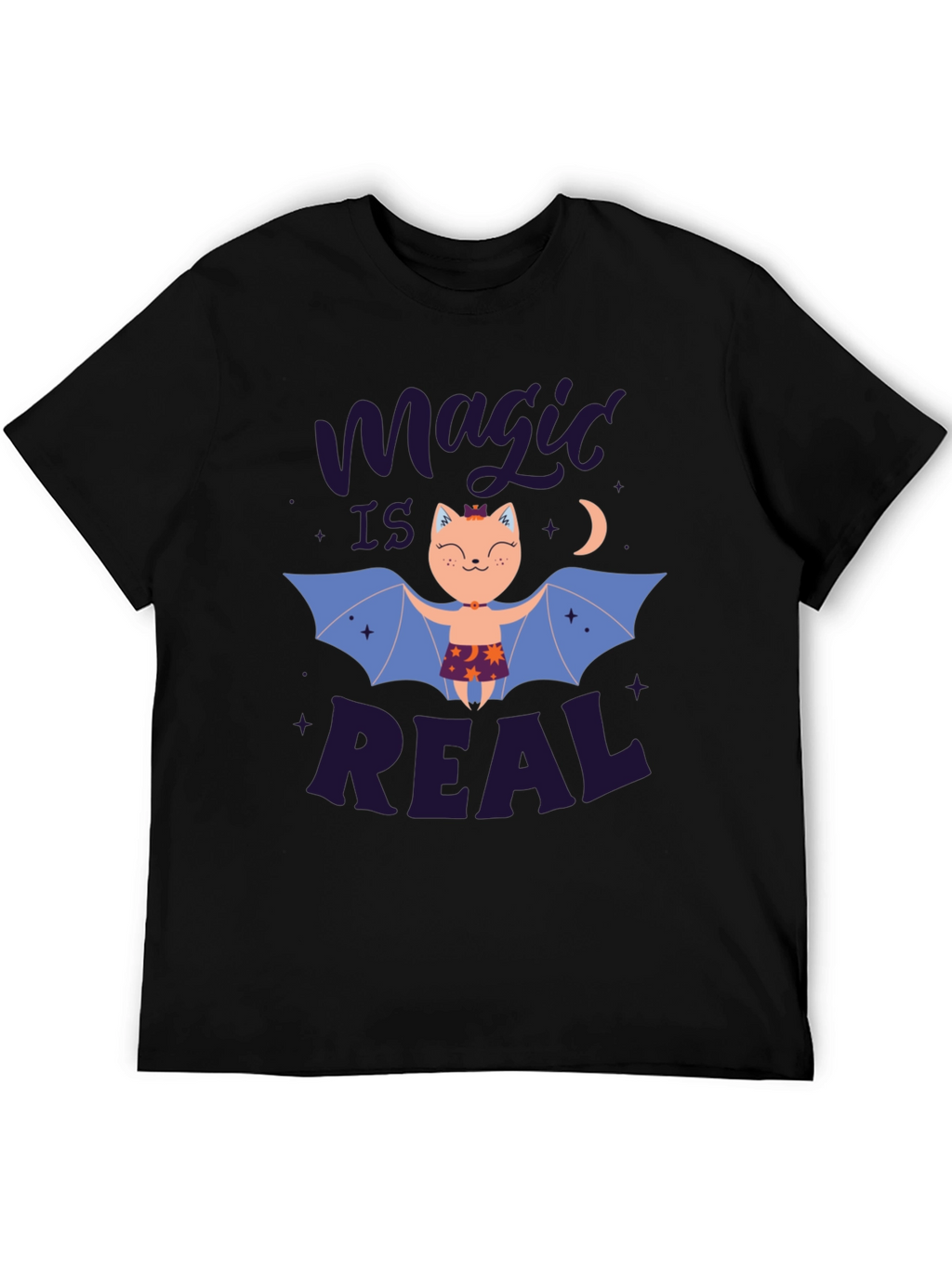 Magic is Real Bat Cat Black T-Shirt