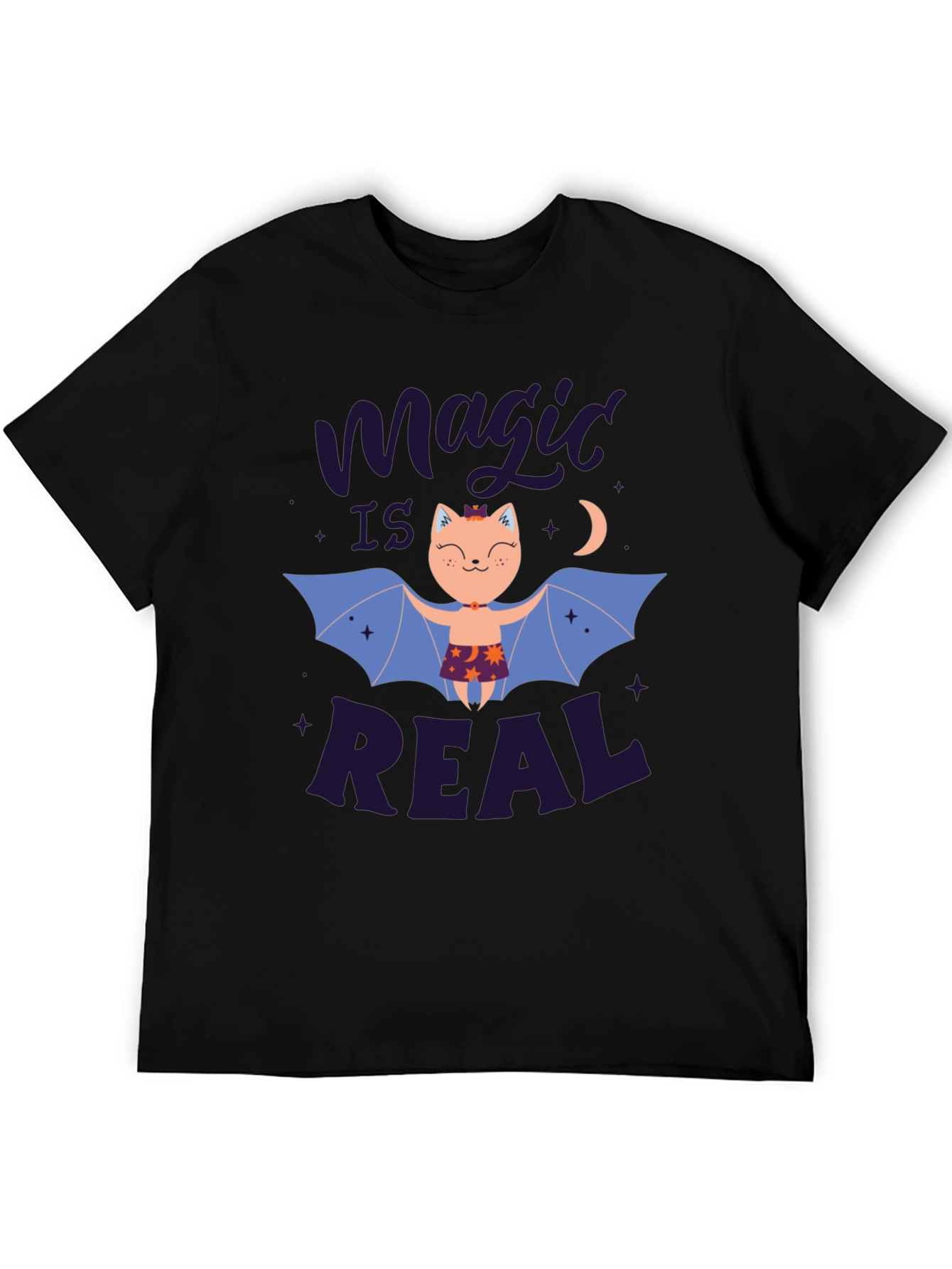 Magic is Real Bat Cat Black T-Shirt