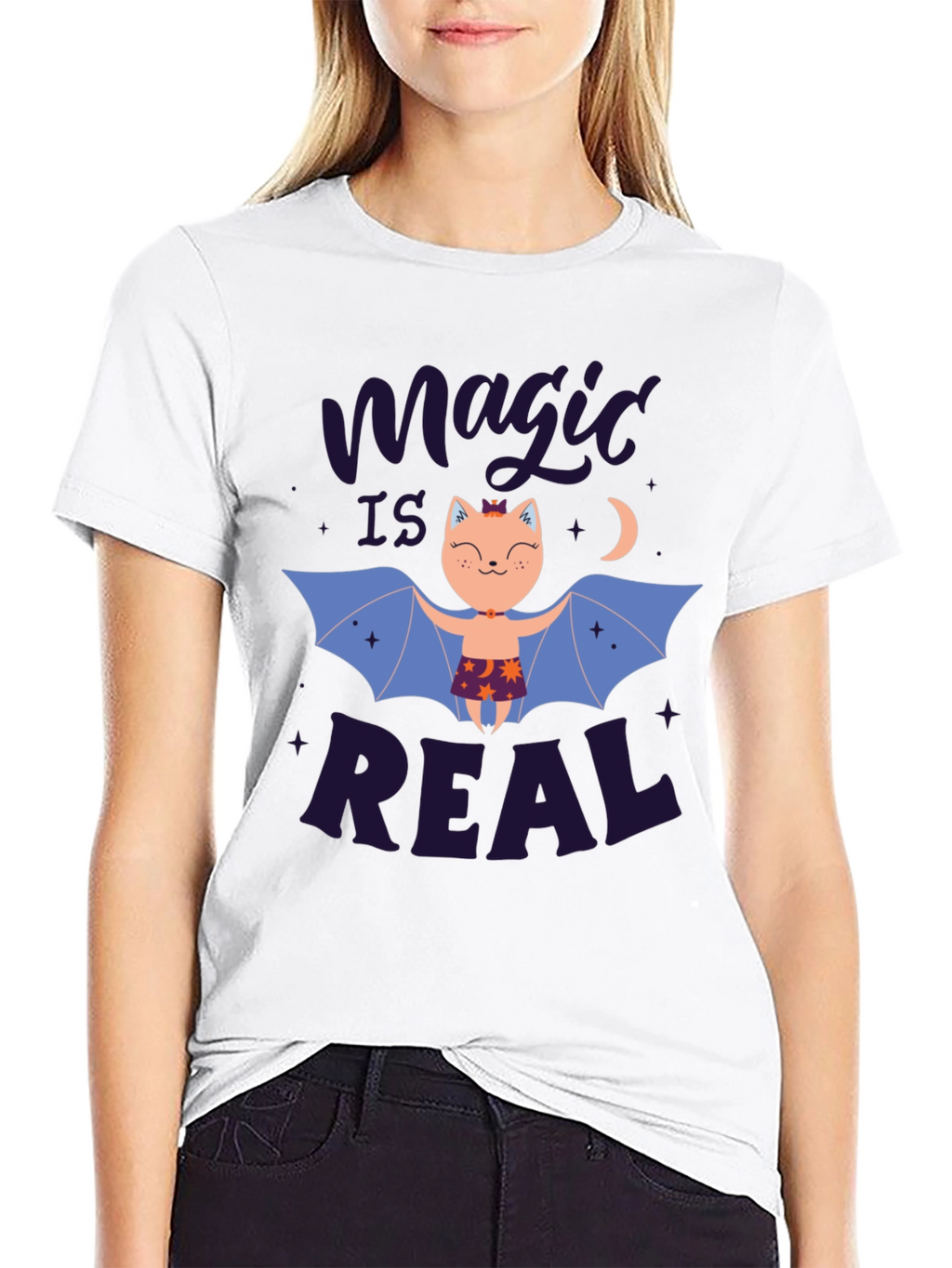 Magic is Real Bat Cat Black T-Shirt