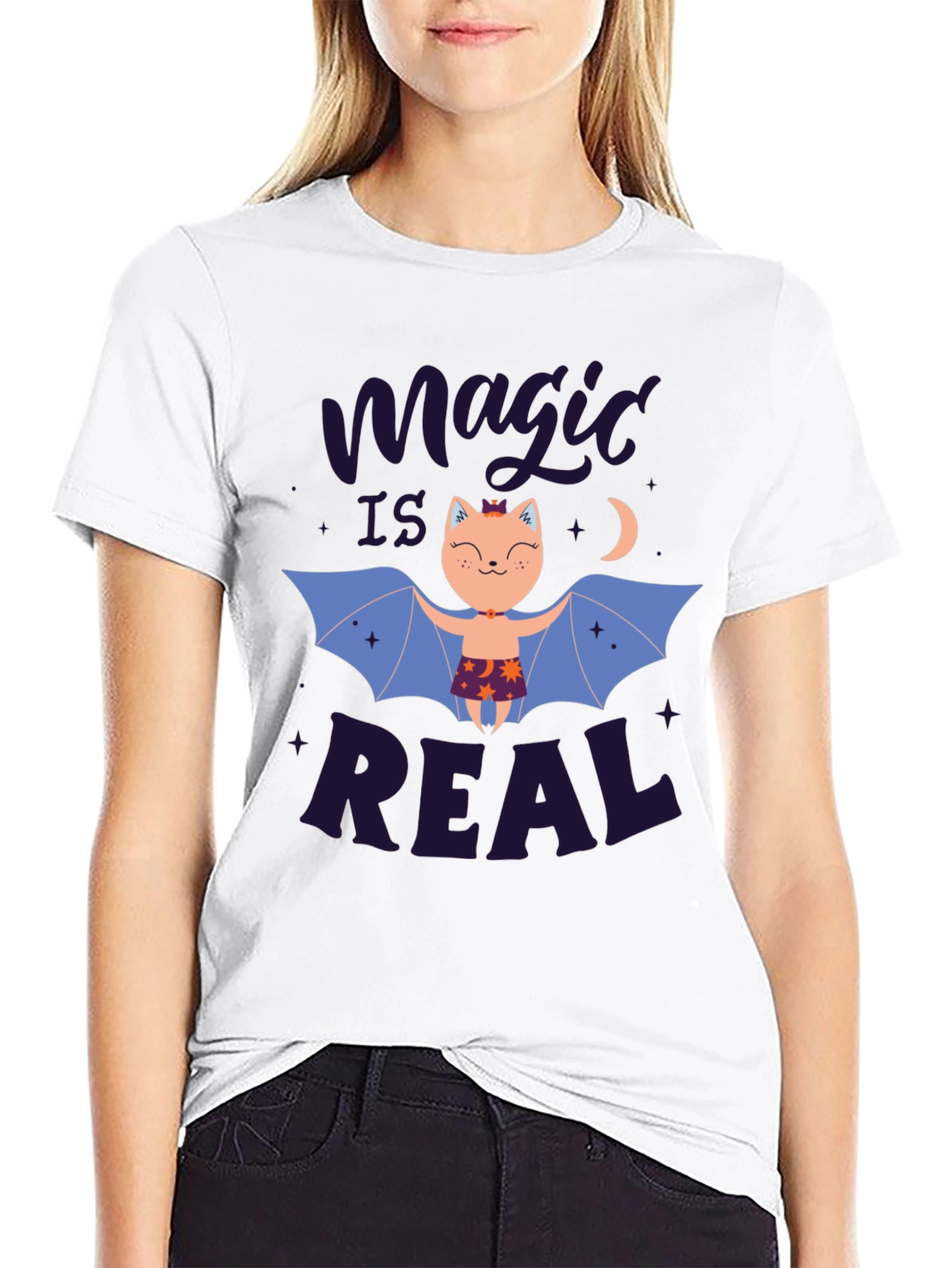 Magic is Real Bat Cat Black T-Shirt