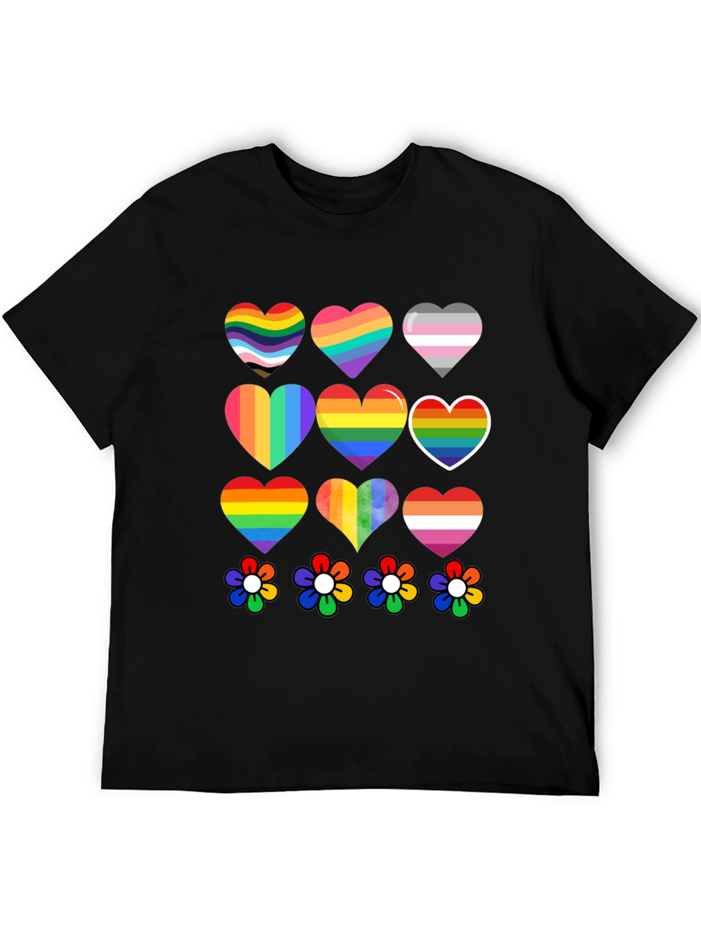 Pride Hearts & Flowers T-Shirt - Black LGBT Tee
