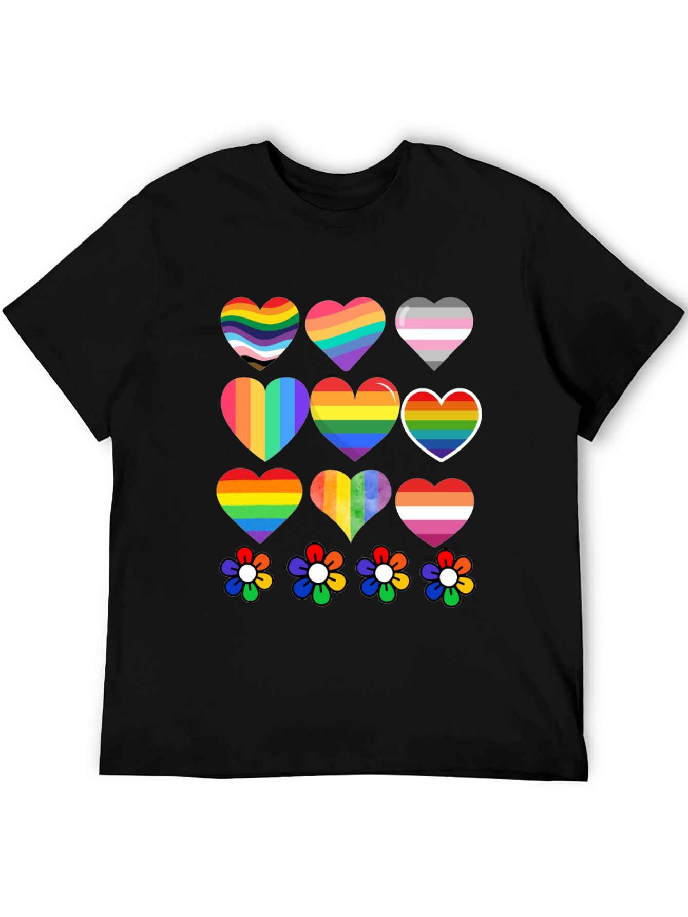 Pride Hearts & Flowers T-Shirt - Black LGBT Tee