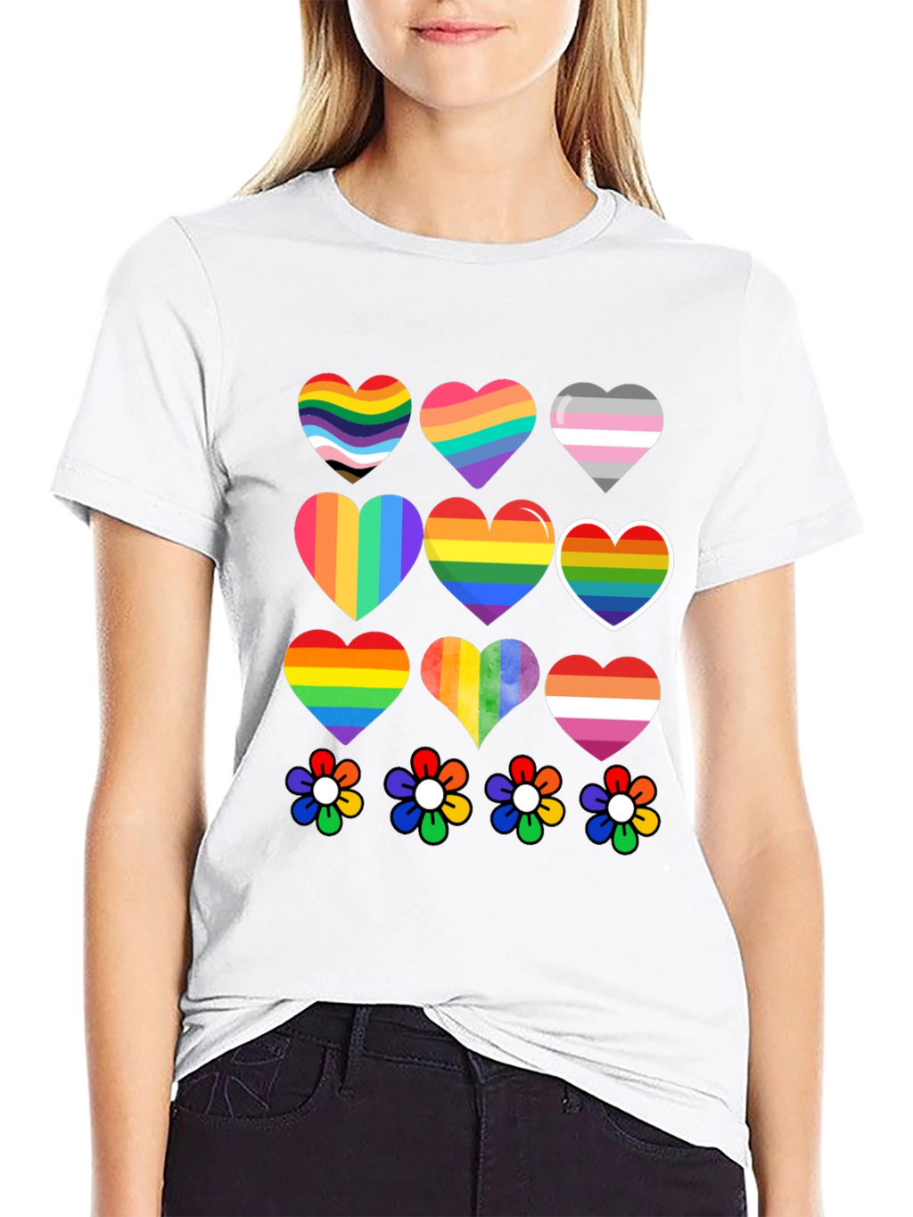 Pride Hearts & Flowers T-Shirt - Black LGBT Tee