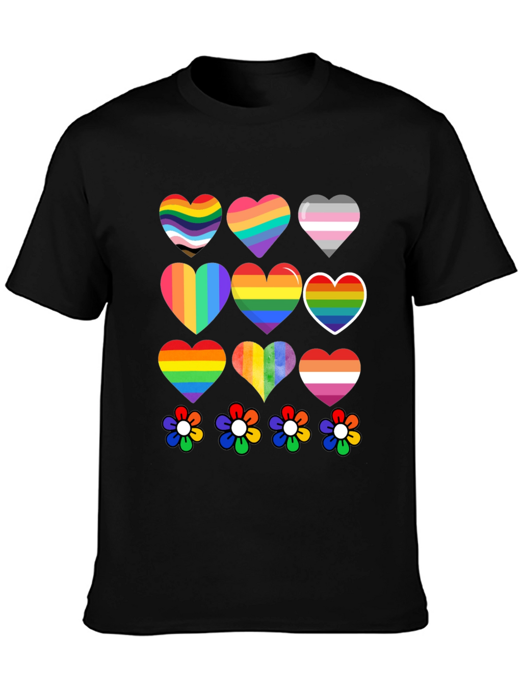 Pride Hearts & Flowers T-Shirt - Black LGBT Tee
