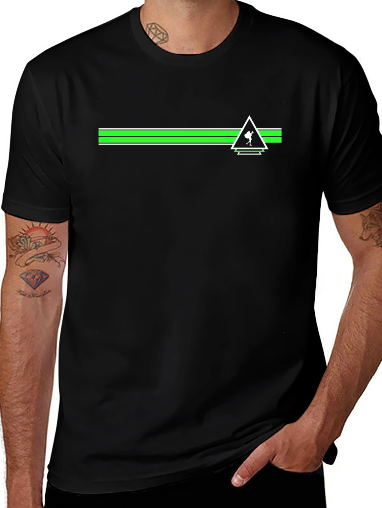Green Stripe Trekker Tee - Black