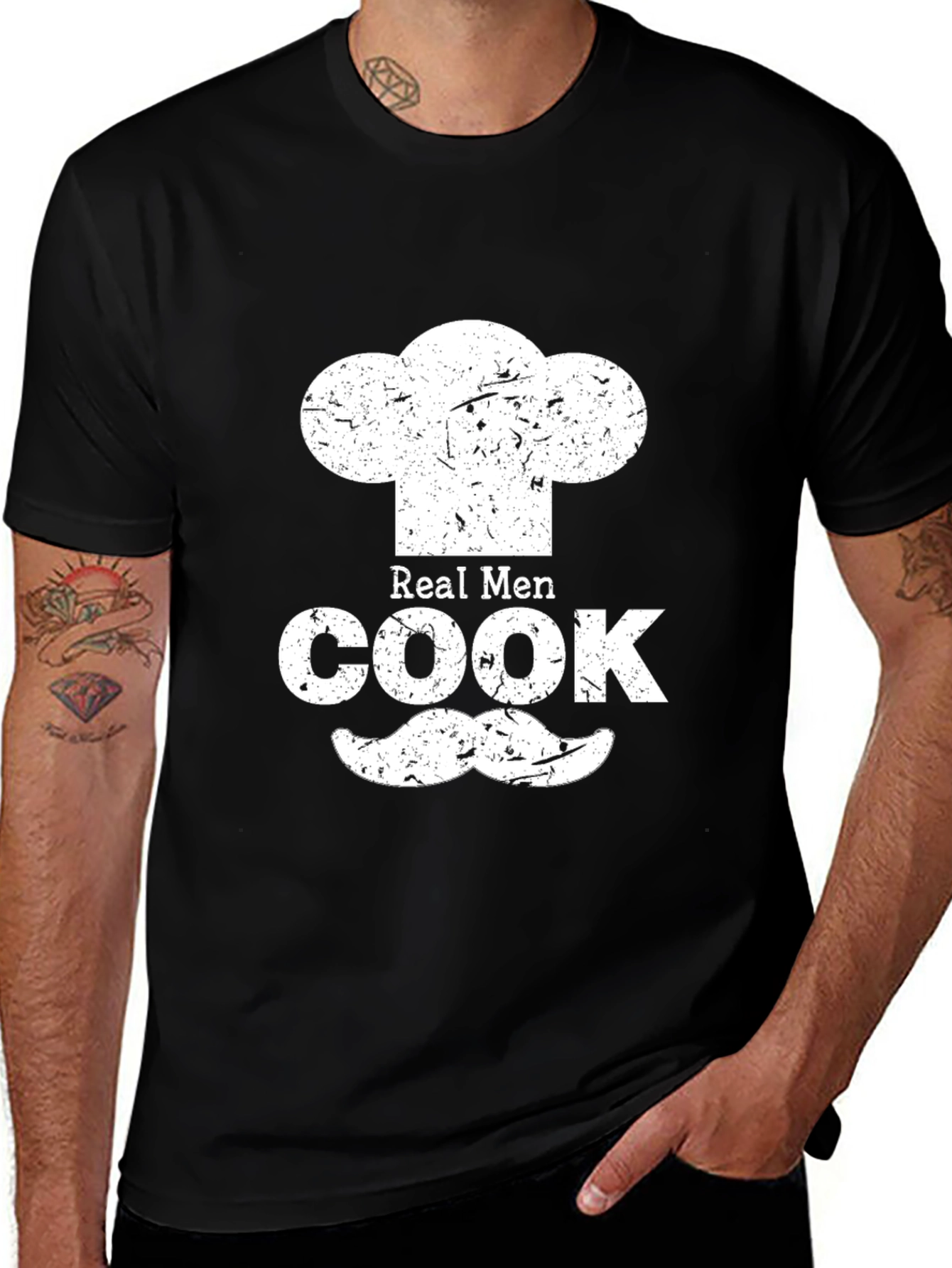 Real Men Cook Graphic Tee - Chef Hat & Mustache Design