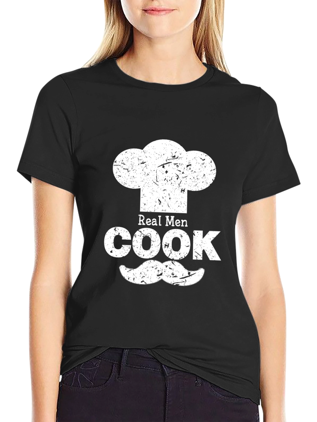Real Men Cook Graphic Tee - Chef Hat & Mustache Design