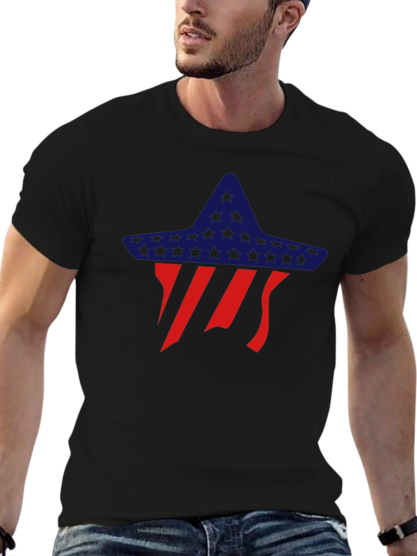 Patriotic Star Sombrero Graphic Tee - Black