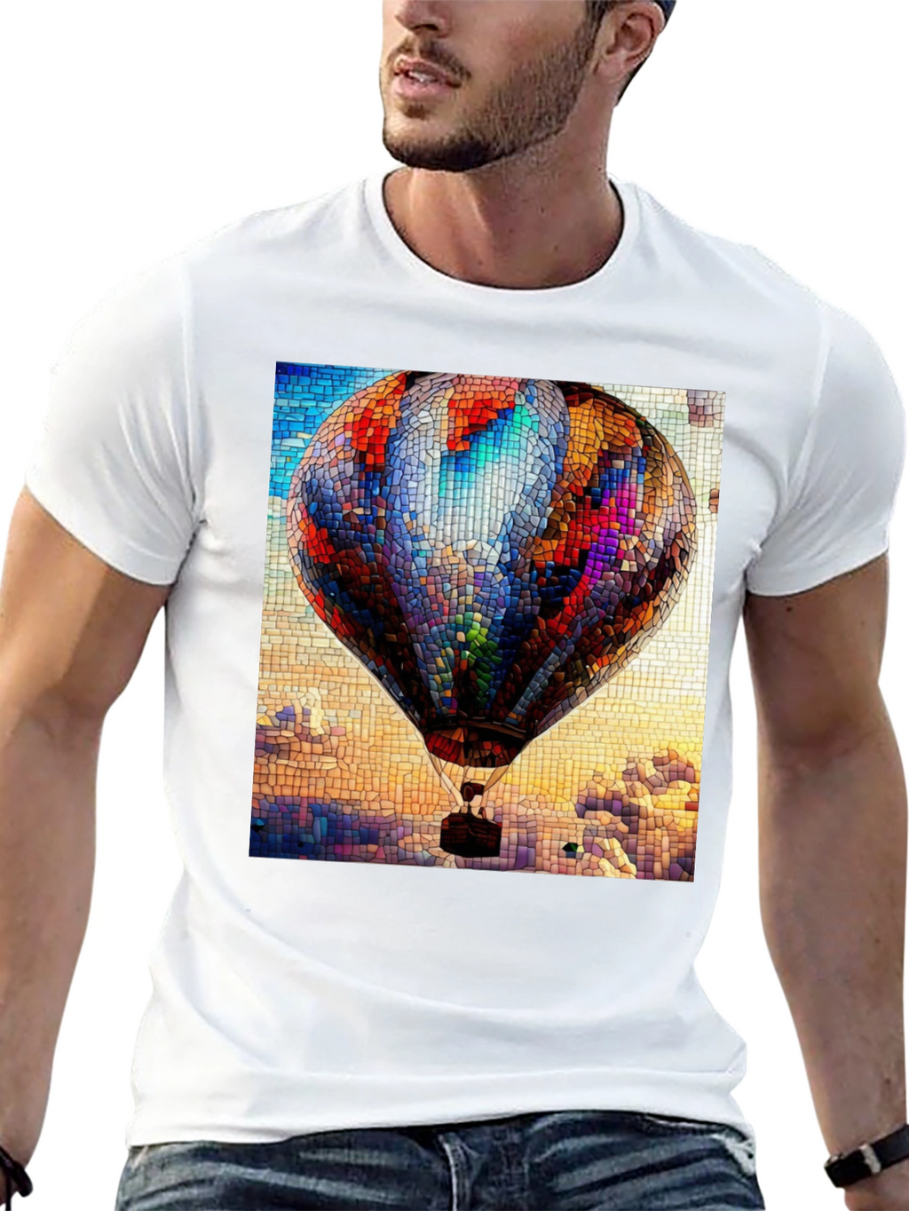 Hot Air Balloon Stained Glass Graphic T-Shirt