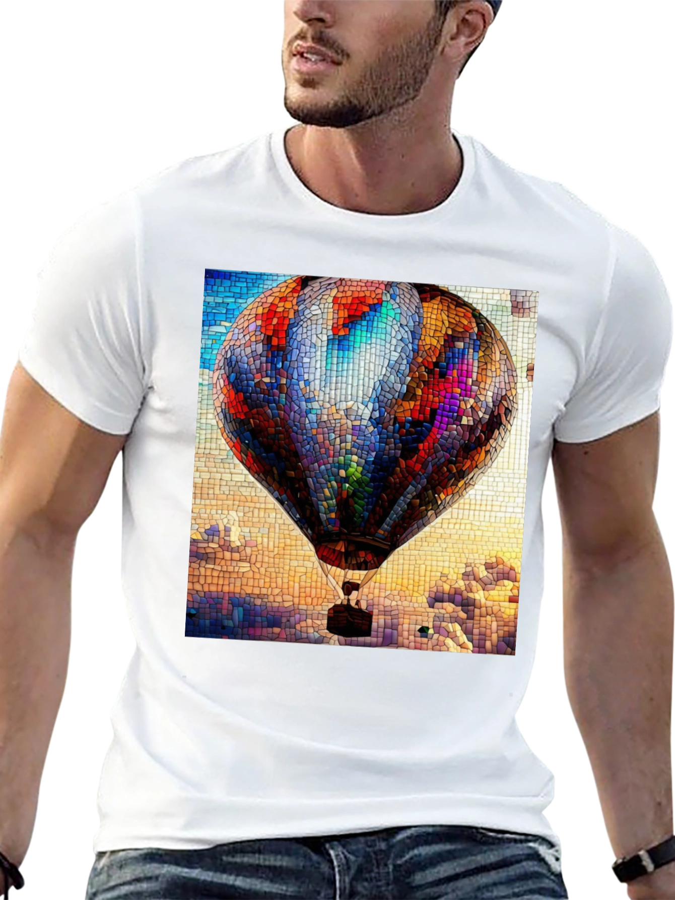 Hot Air Balloon Stained Glass Graphic T-Shirt