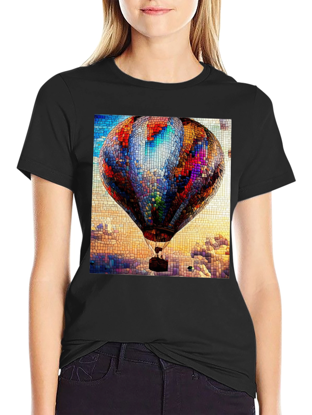 Hot Air Balloon Stained Glass Graphic T-Shirt