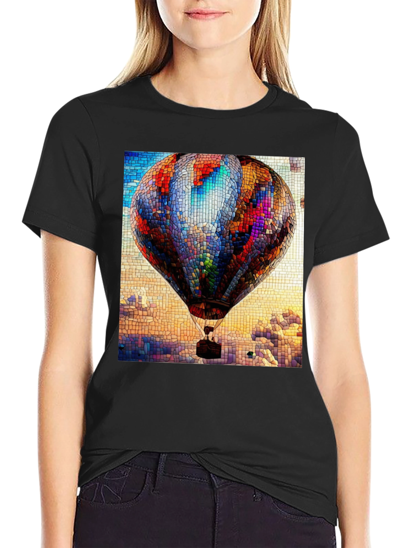 Hot Air Balloon Stained Glass Graphic T-Shirt