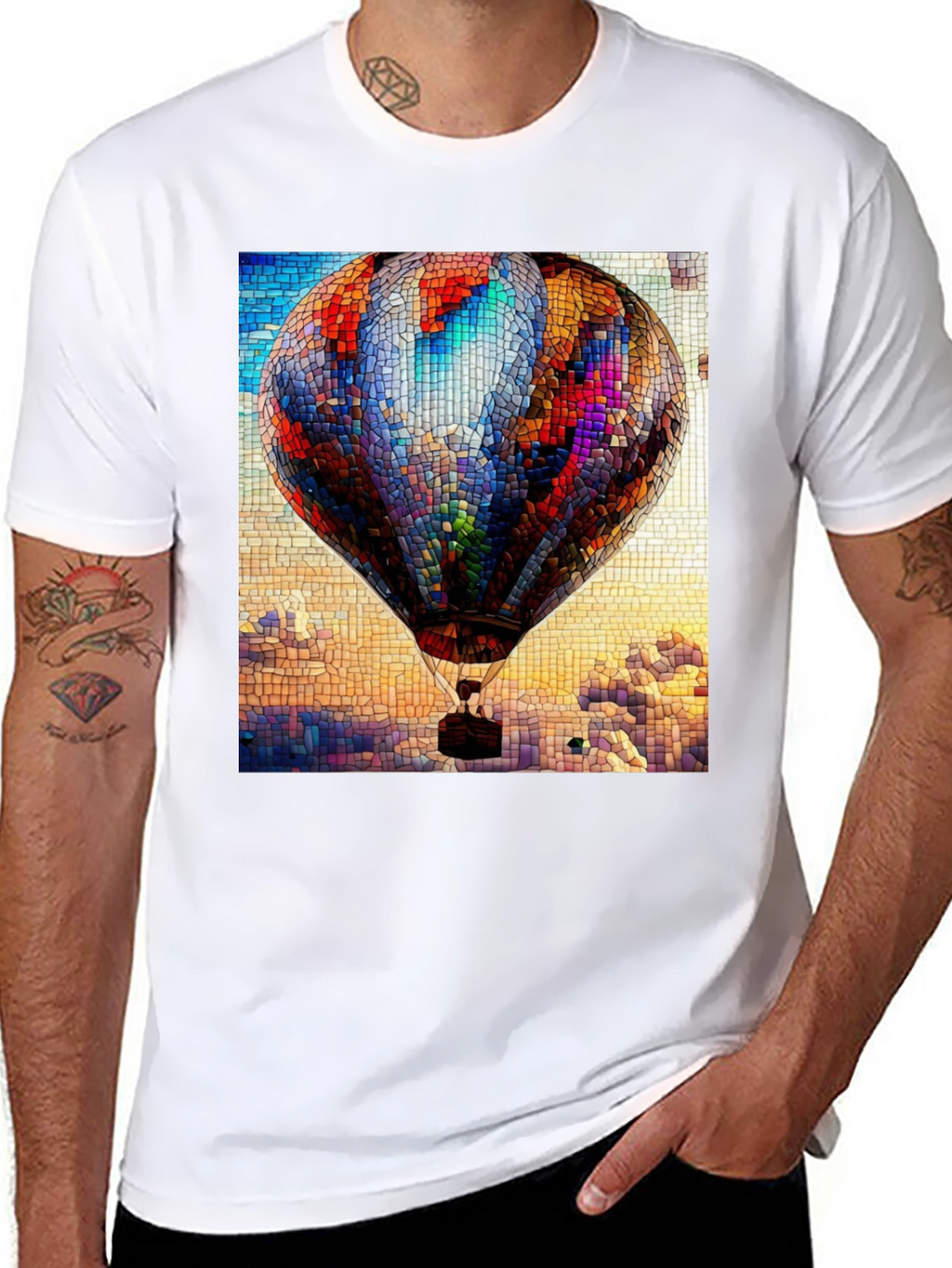 Hot Air Balloon Stained Glass Graphic T-Shirt