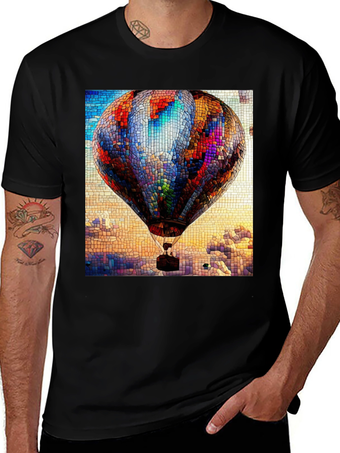 Hot Air Balloon Stained Glass Graphic T-Shirt