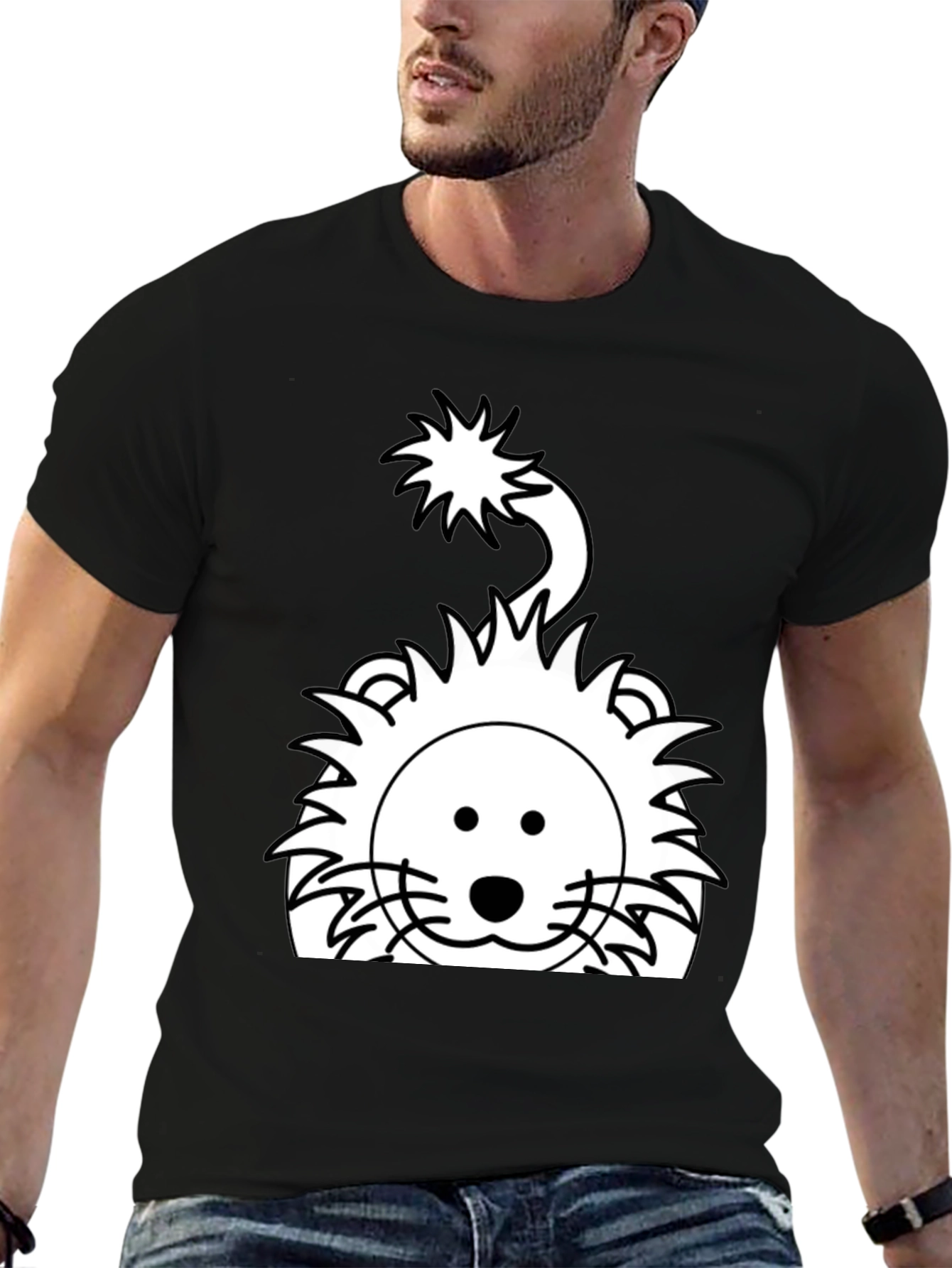 Cartoon Lion Graphic Tee - Black