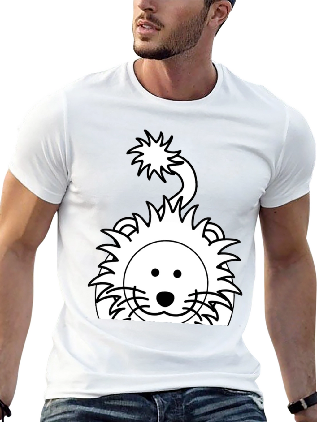 Cartoon Lion Graphic Tee - Black