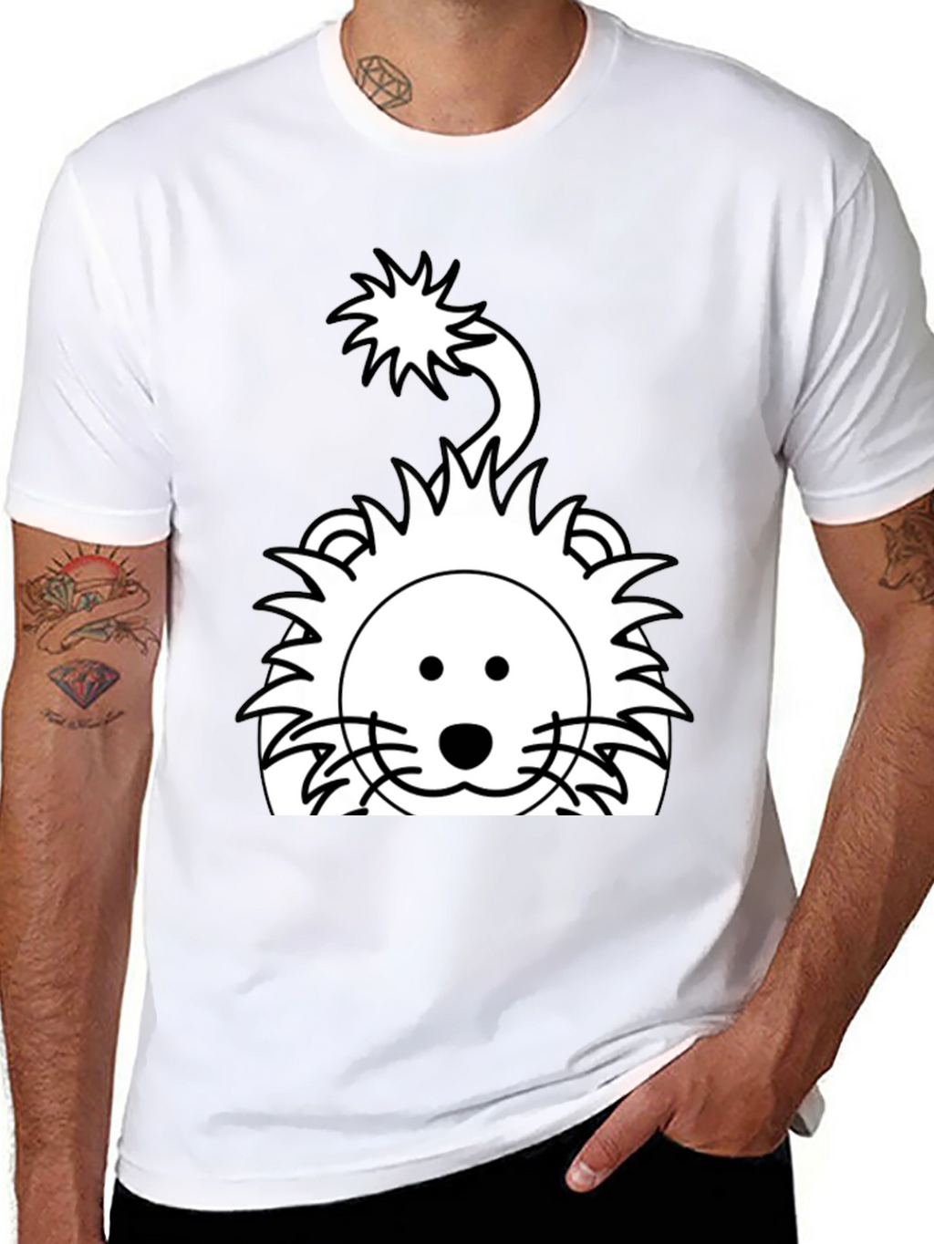 Cartoon Lion Graphic Tee - Black