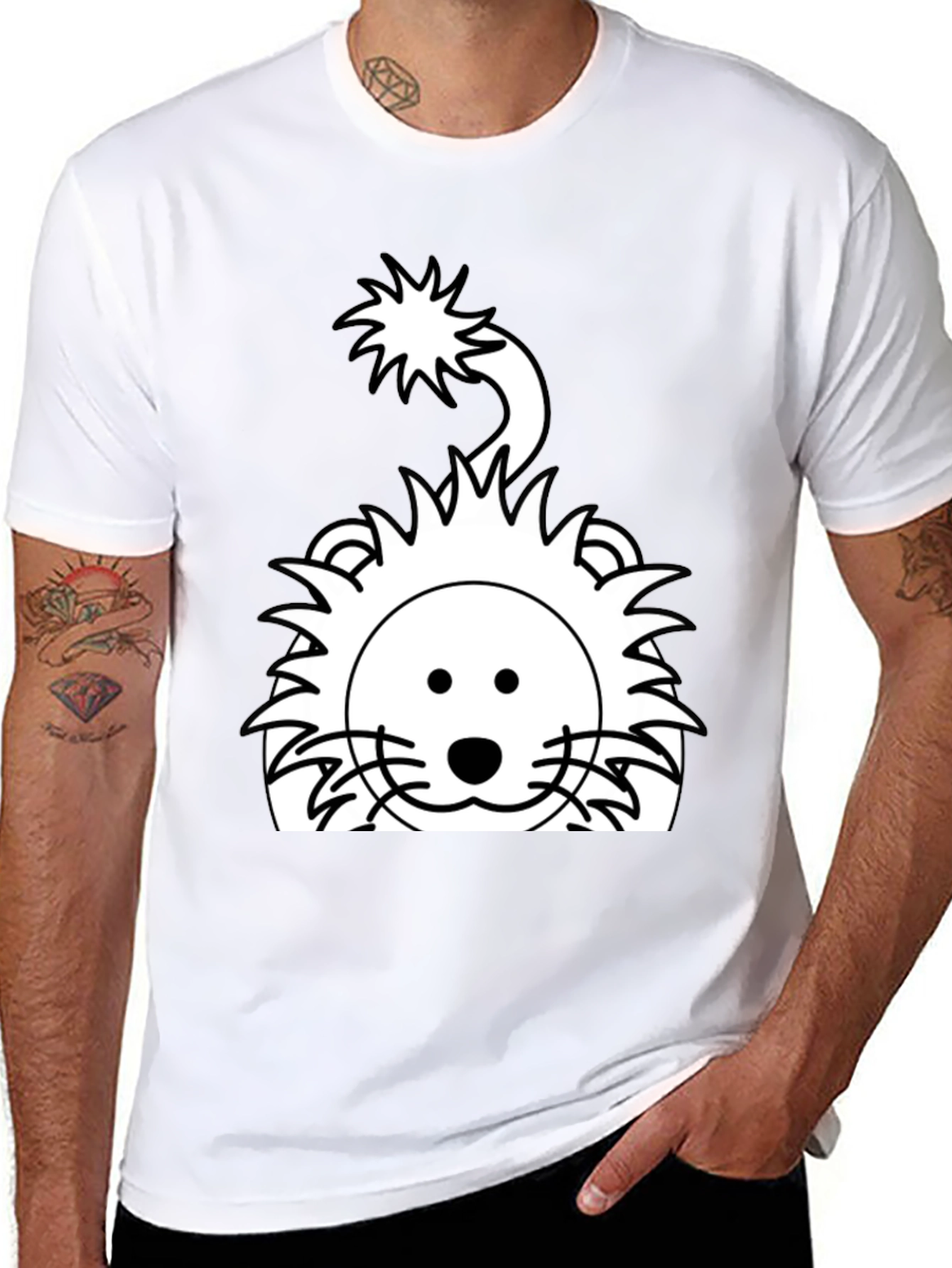 Cartoon Lion Graphic Tee - Black