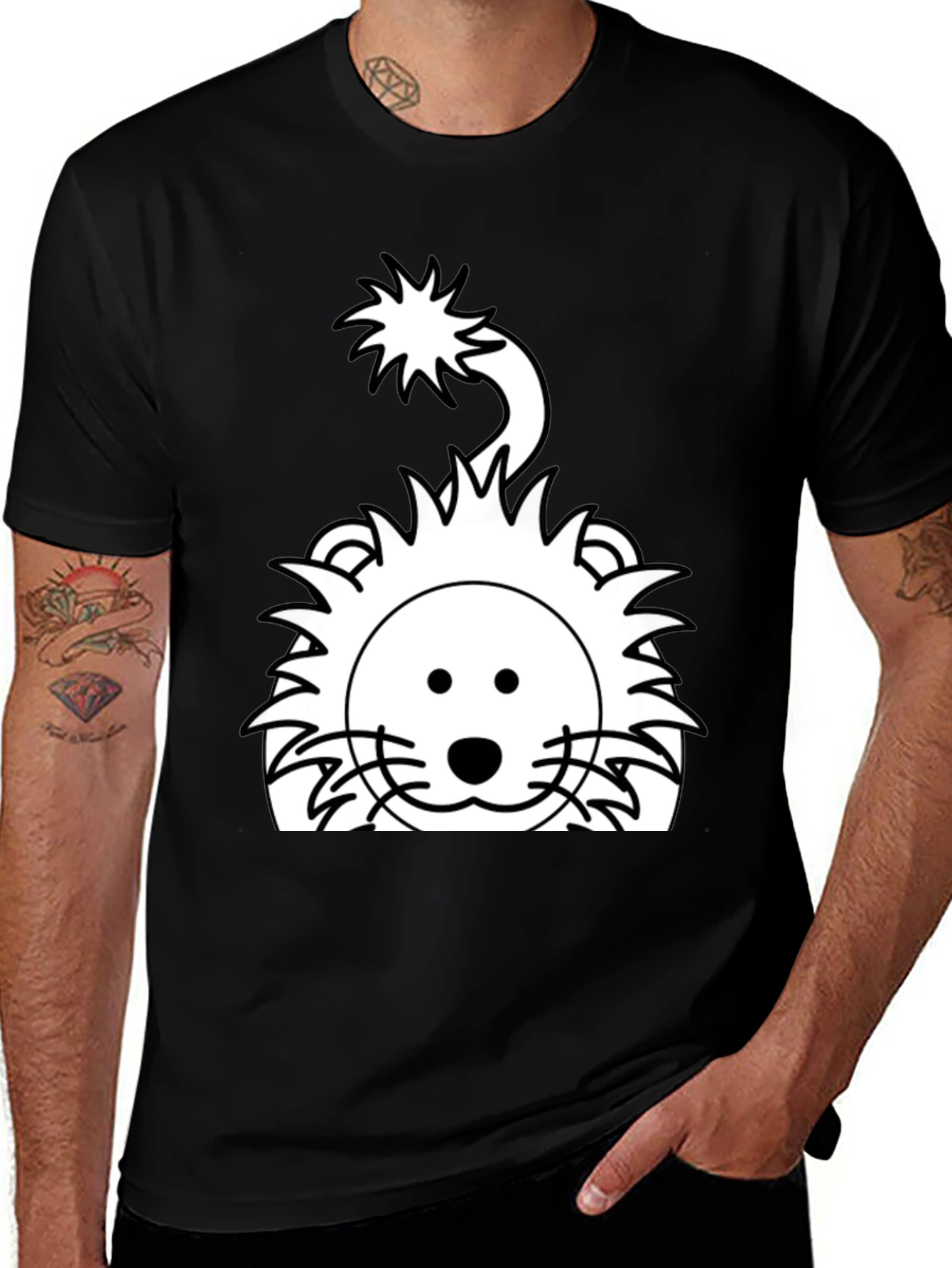 Cartoon Lion Graphic Tee - Black