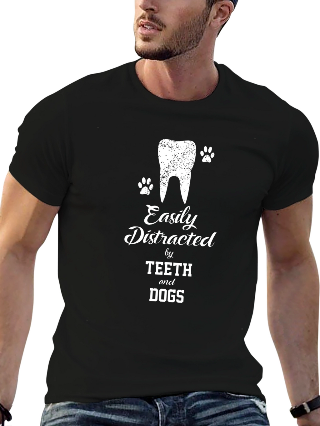 Easily Distracted by Teeth and Dogs Black T-Shirt