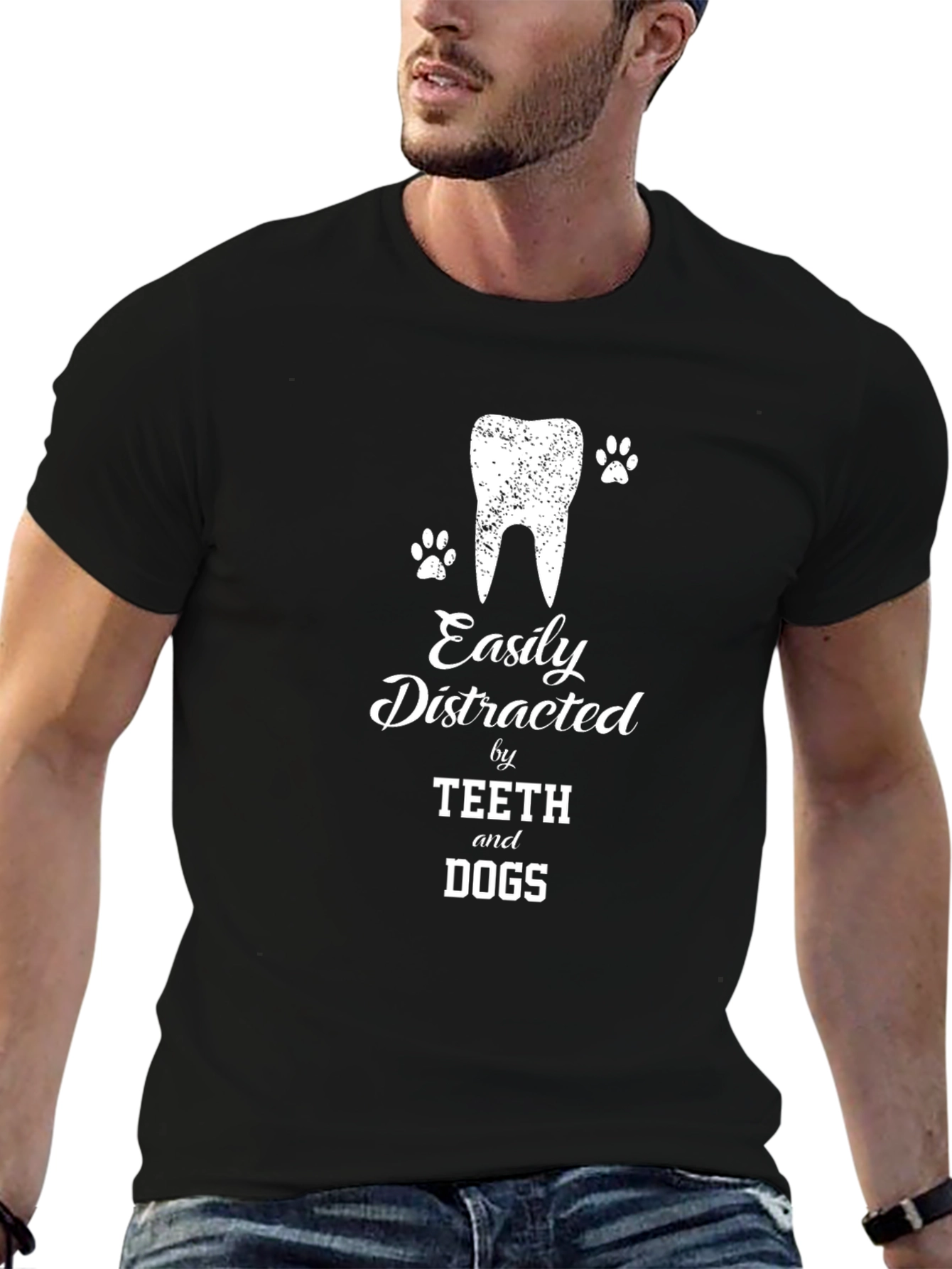 Easily Distracted by Teeth and Dogs Black T-Shirt
