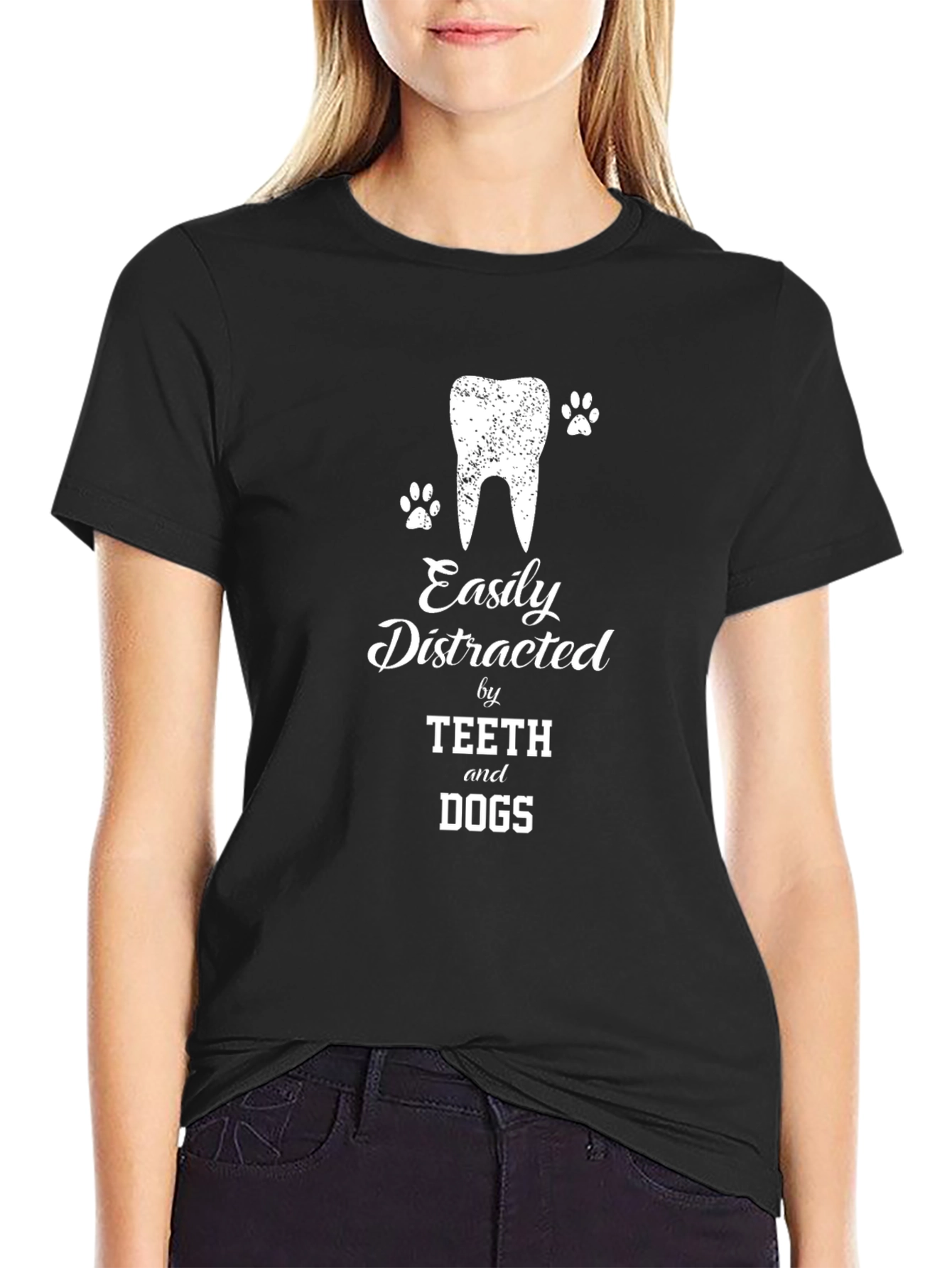 Easily Distracted by Teeth and Dogs Black T-Shirt