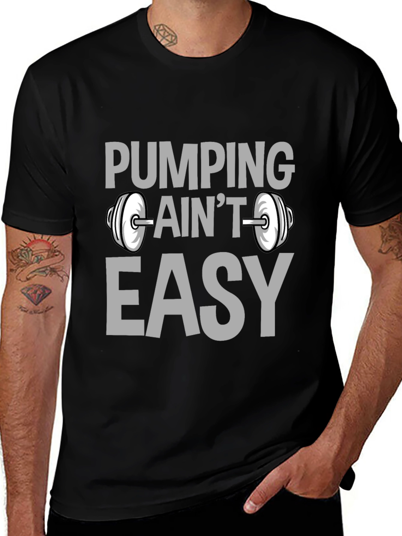 Pumping Aint Easy Black Graphic T-Shirt