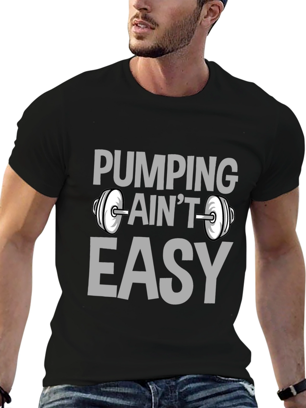 Pumping Aint Easy Black Graphic T-Shirt