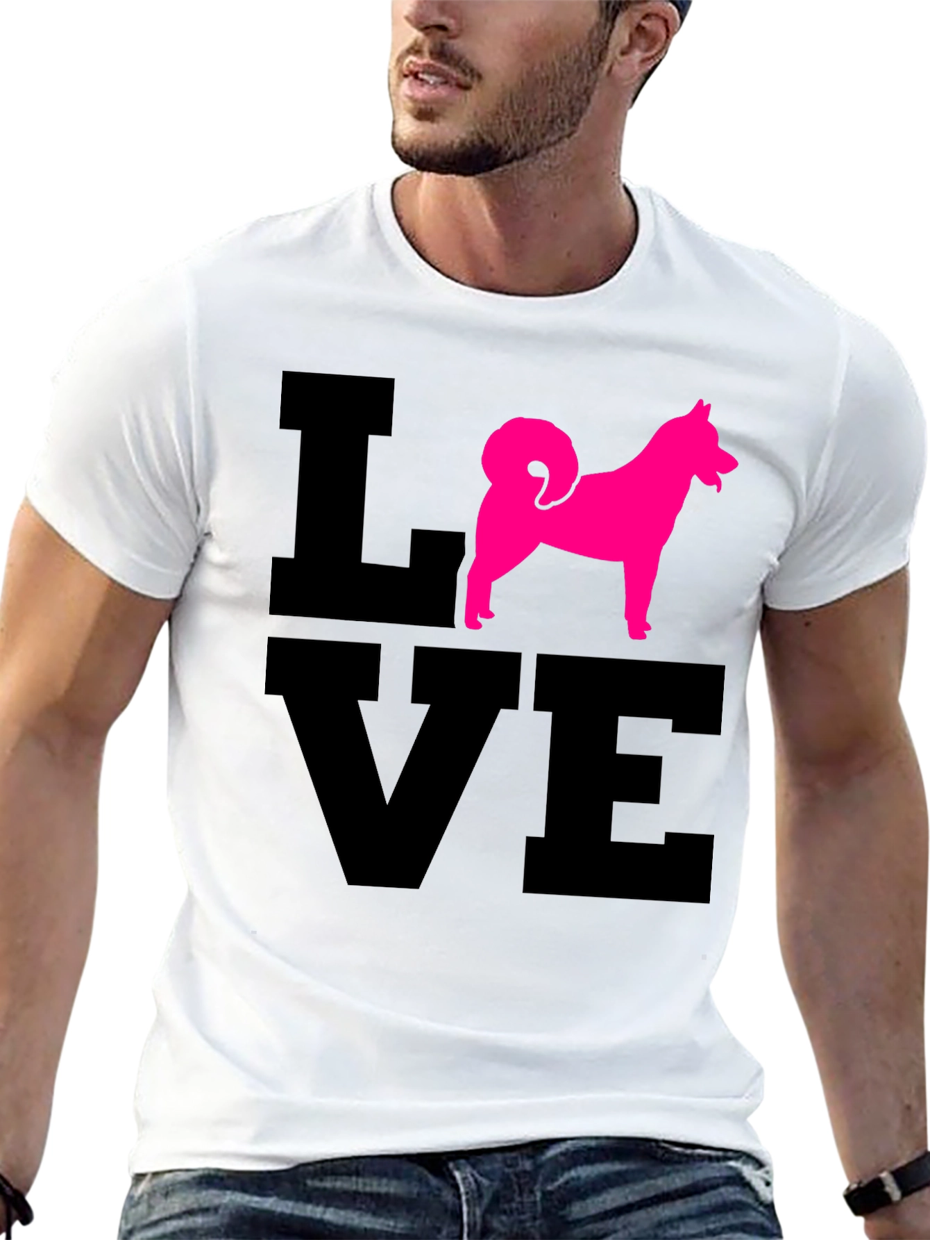 Love Dog T-Shirt - Pink Husky Silhouette