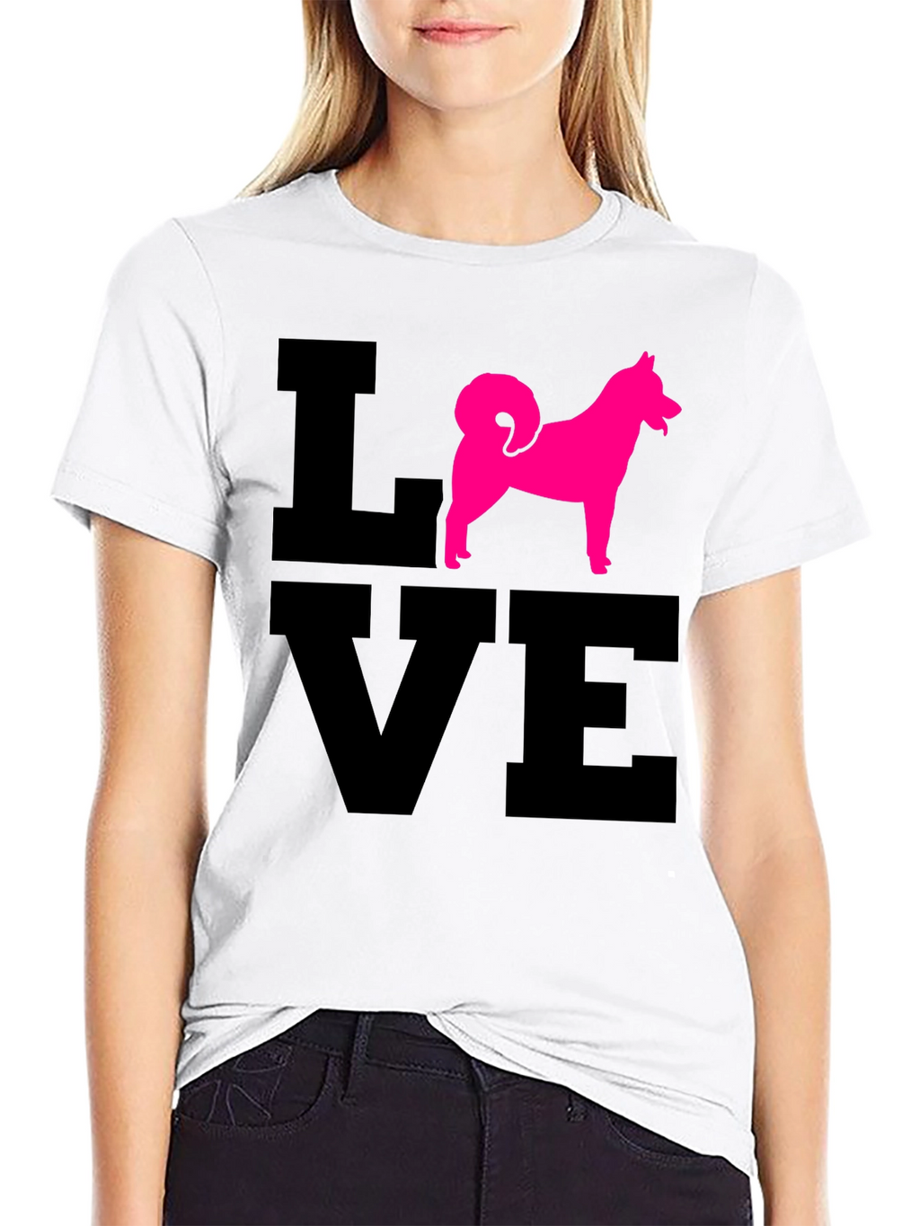 Love Dog T-Shirt - Pink Husky Silhouette