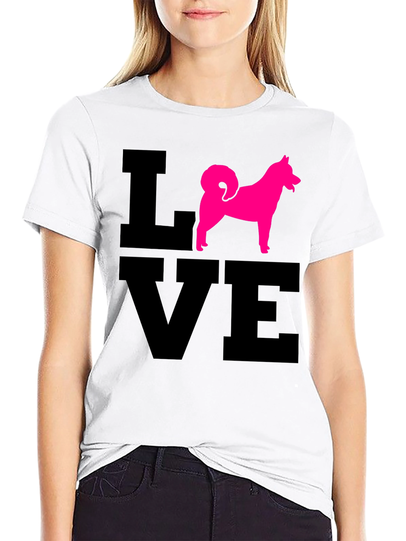Love Dog T-Shirt - Pink Husky Silhouette
