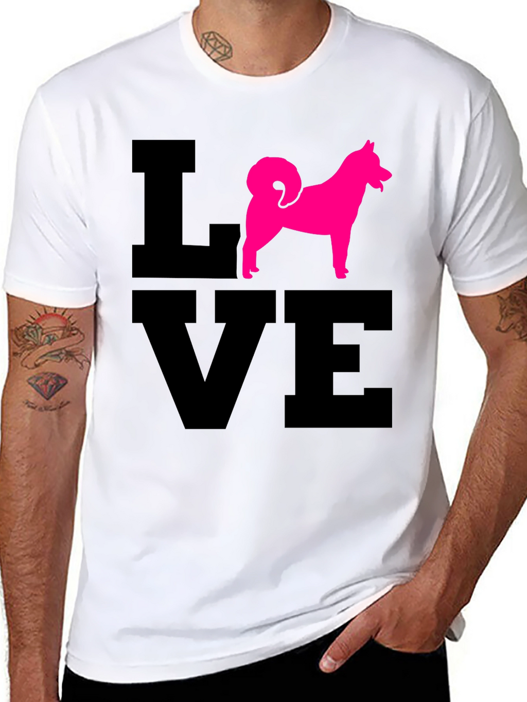 Love Dog T-Shirt - Pink Husky Silhouette