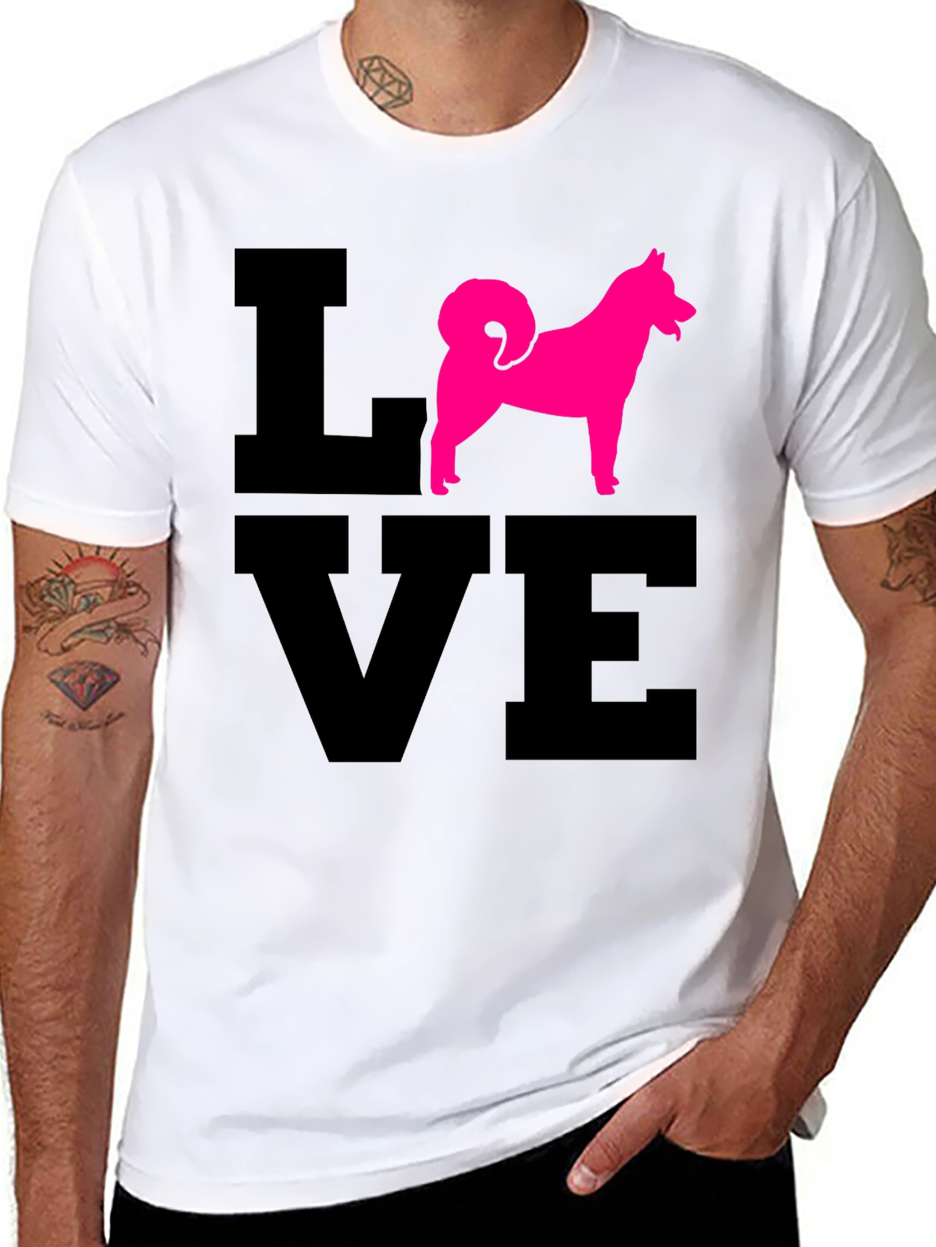 Love Dog T-Shirt - Pink Husky Silhouette