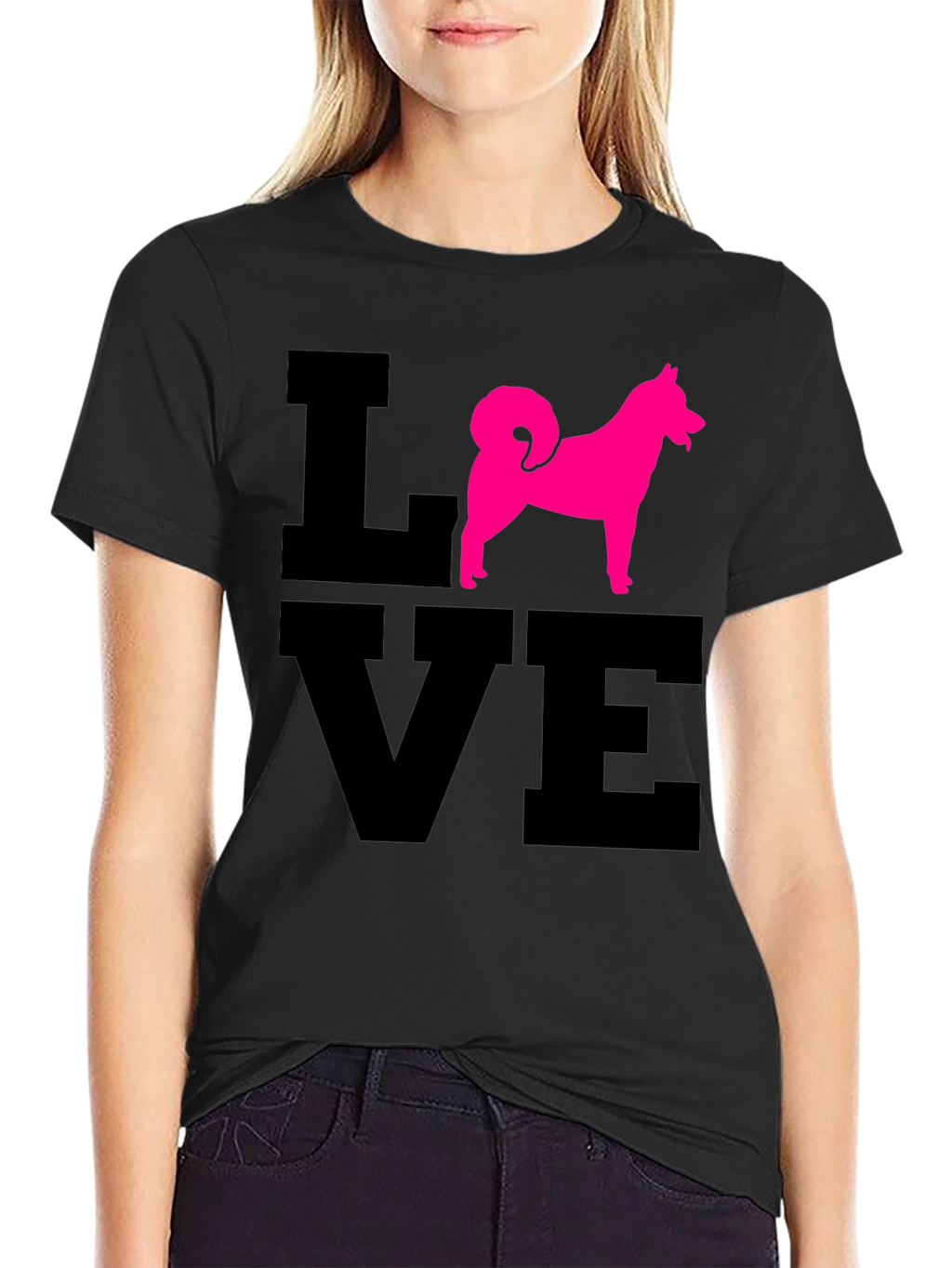 Love Dog T-Shirt - Pink Husky Silhouette