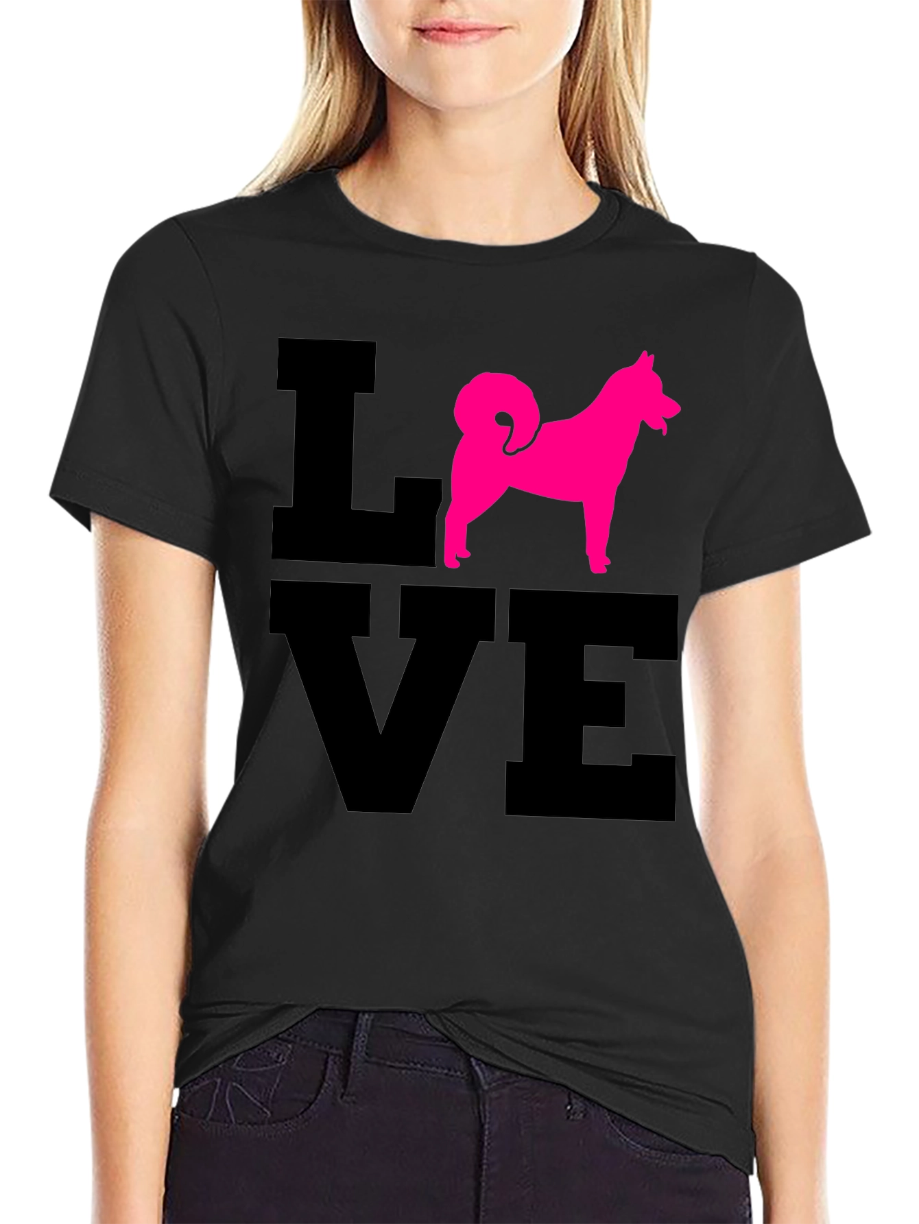 Love Dog T-Shirt - Pink Husky Silhouette