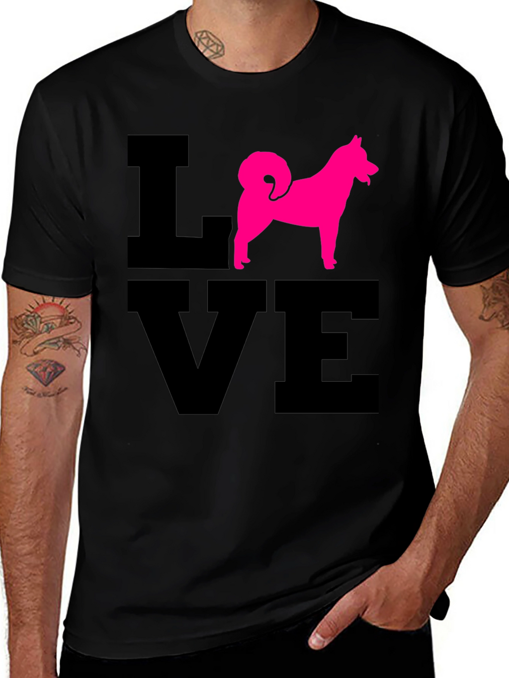 Love Dog T-Shirt - Pink Husky Silhouette